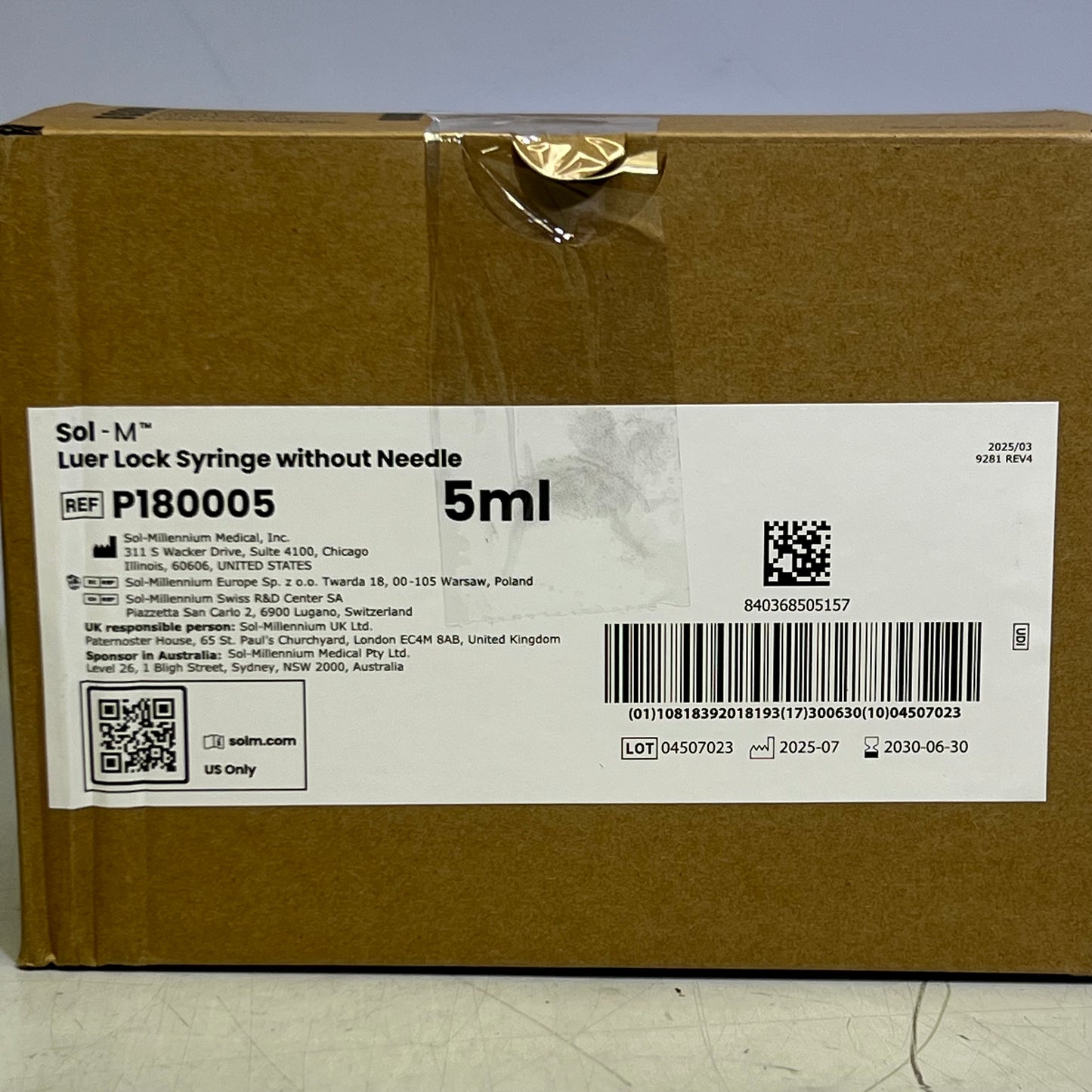 SOL-M™ (100 PACK) Luer Lock Syringe 5 ml P180005