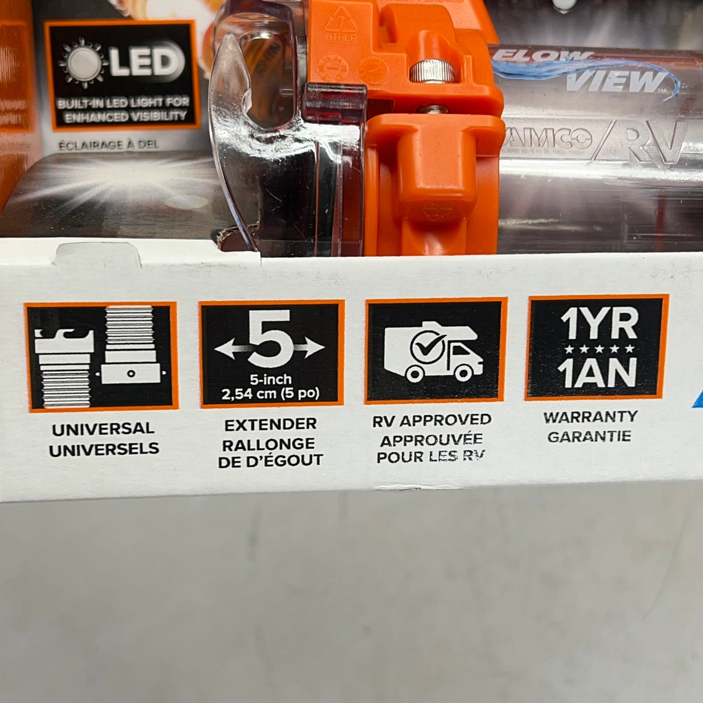 CAMCO Rhino Rv Sewer Extender Pro W/ Led Flashlight  5" Universal Orange 39570