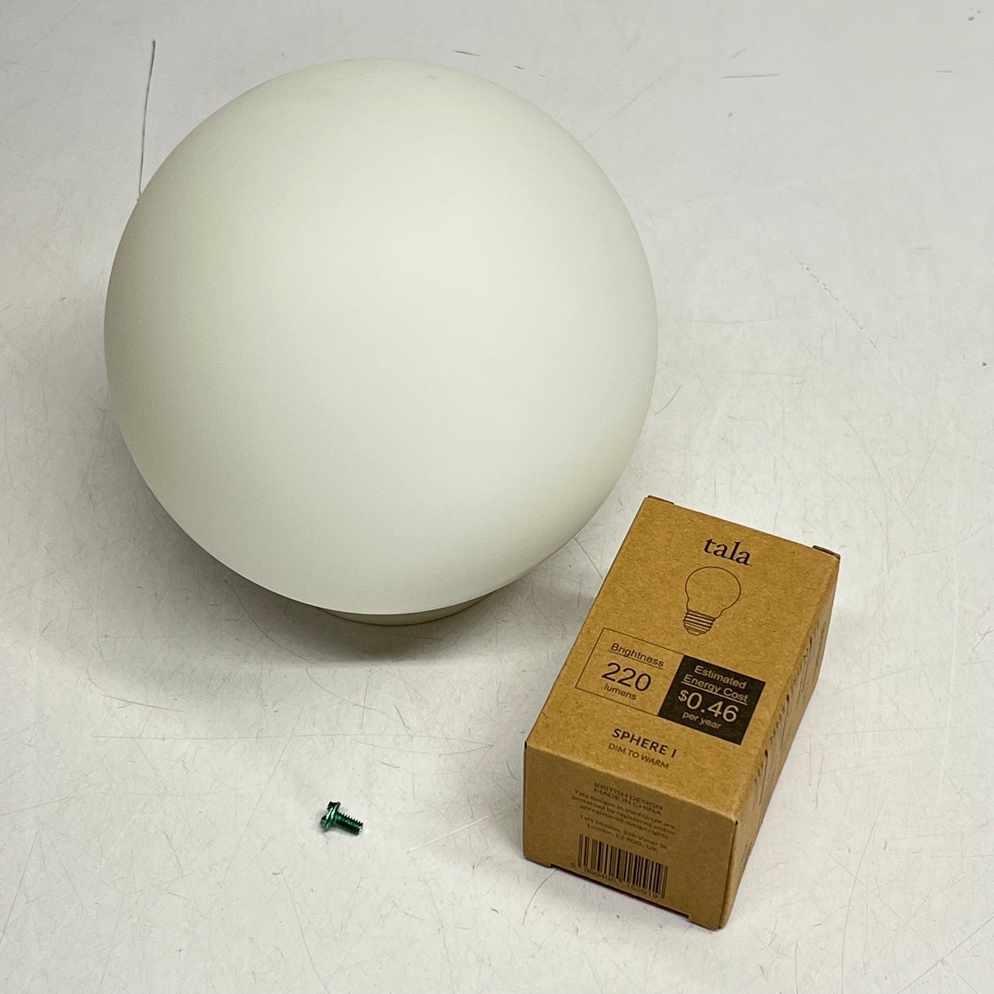 TALA Lighting Replacement Porcelain Sphere W/ Bulb 6.5" Matte White Dim To Warm