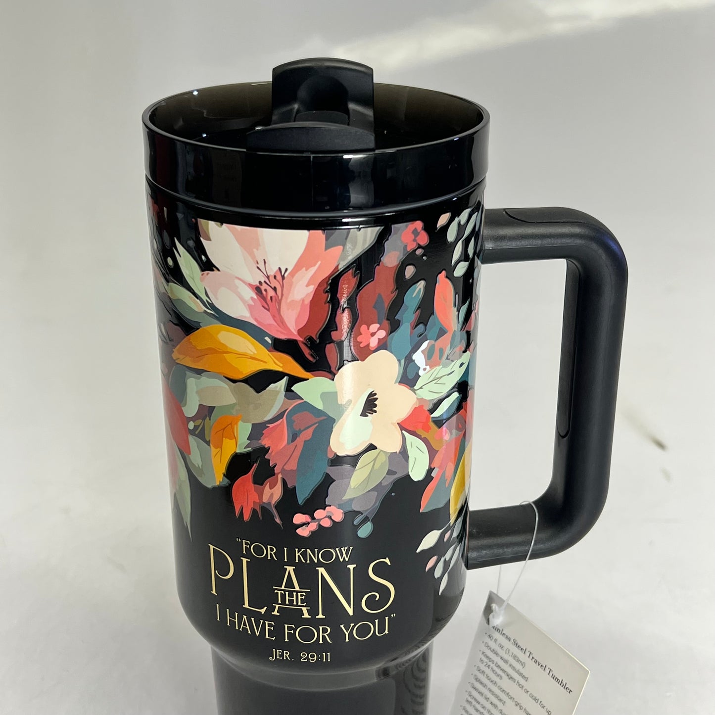 CHRISTIAN ART GIFTS  Jeremiah 29:11 Tumbler W/ Straw 40oz Floral SMUG281