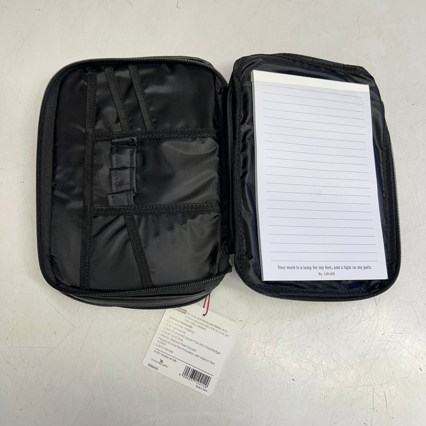 CHRISTIAN ART GIFTS Two-fold Faux Leather Organizer Bible Cover 6"x9" Black