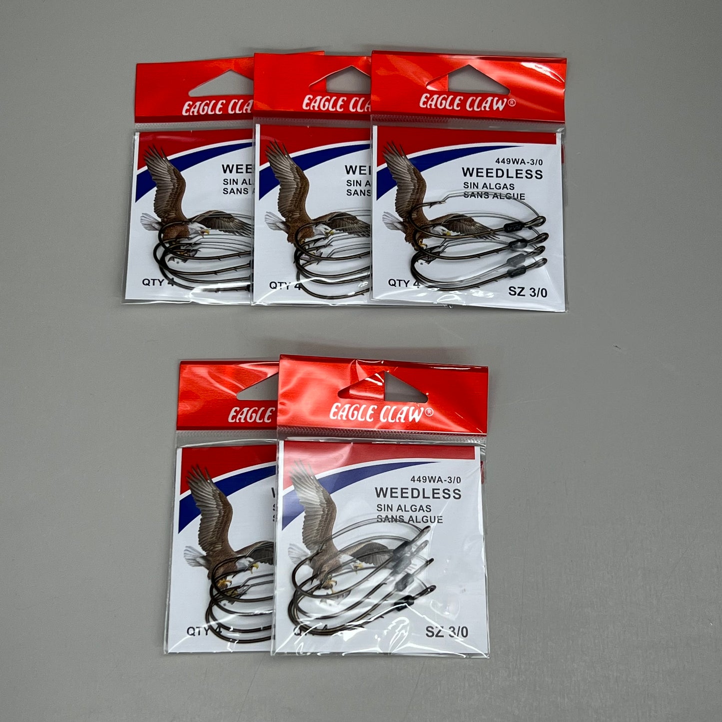 EAGLE CLAW (5 PACK) Weedless Baitholder 2 Slice Hook Bronze #3/0 4pc 449WA-3/0