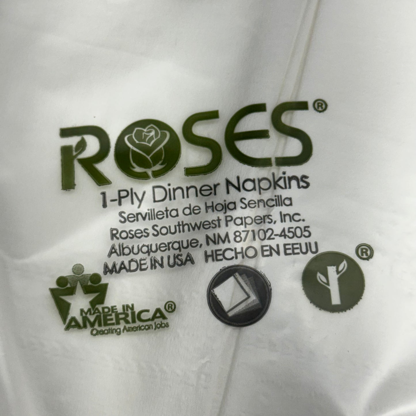 ROSES South West Dinner Napkin (Box of 24) Sz 16 1/2” Lx14 1/2” W White 30106