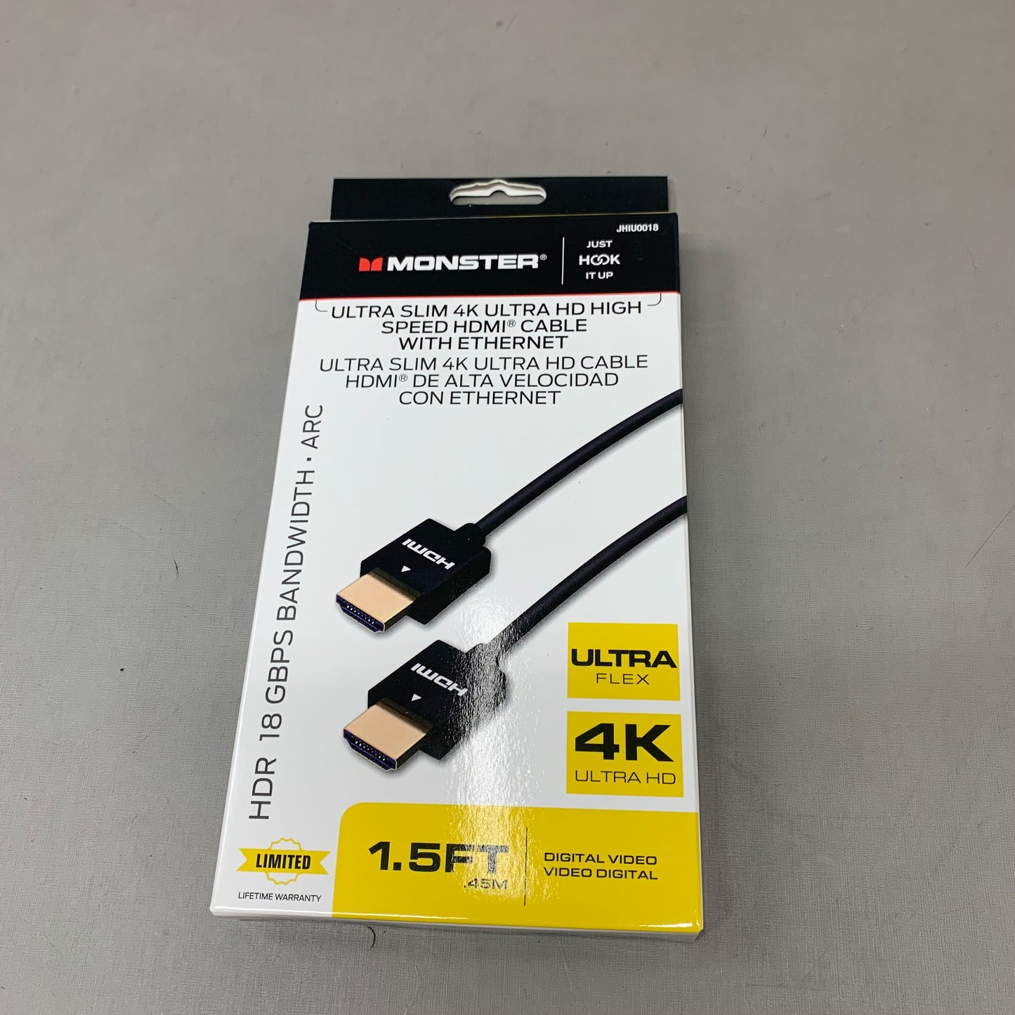 MONSTER (2 Pack) Ultra Slim 4K Ultra HD High Speed HDMI Cables 1.5Ft, 3Ft Black JHIU0009,JHIU0018