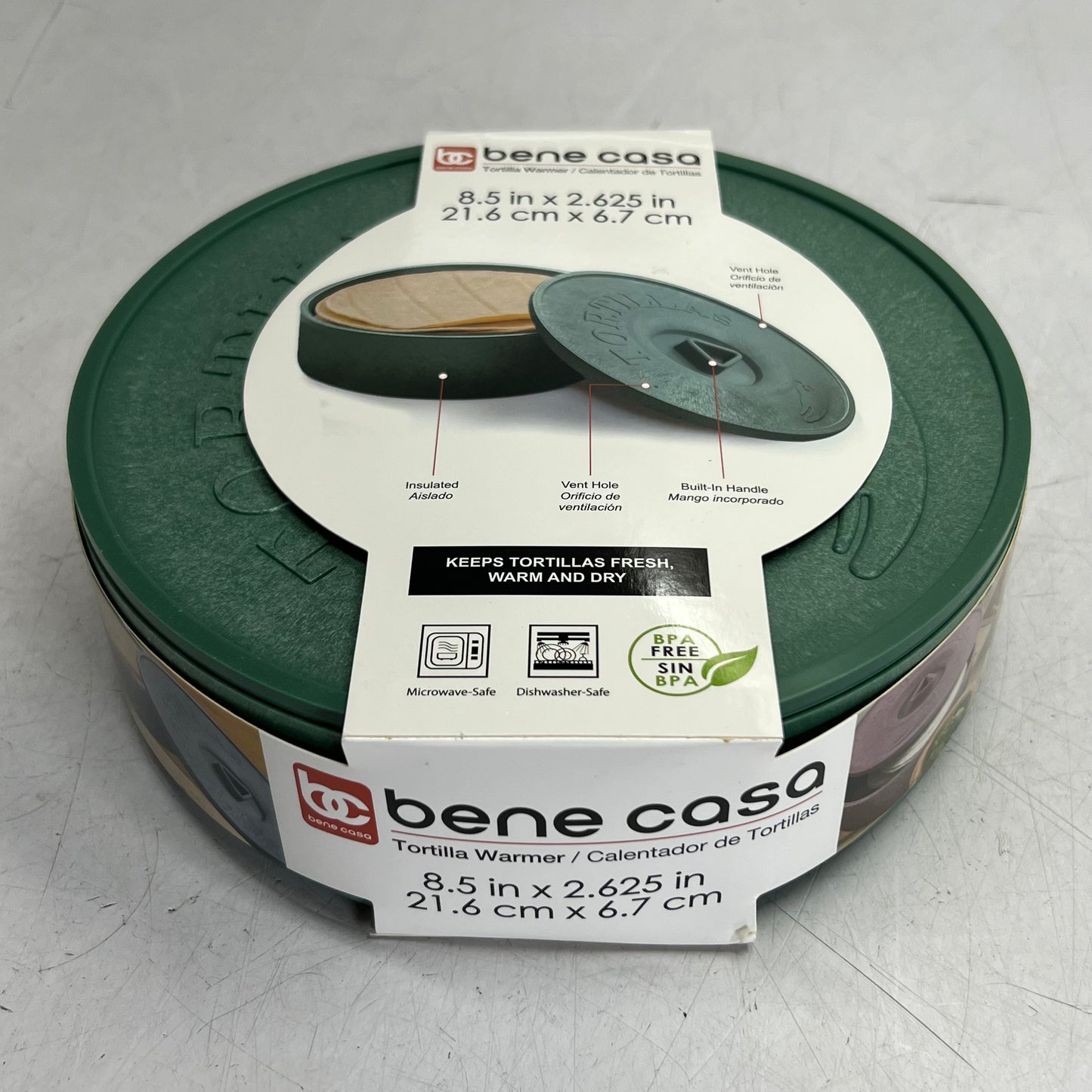 BENE CASA Tortilla Warmer Sz 8.5" x 2.625", Green BC-651135
