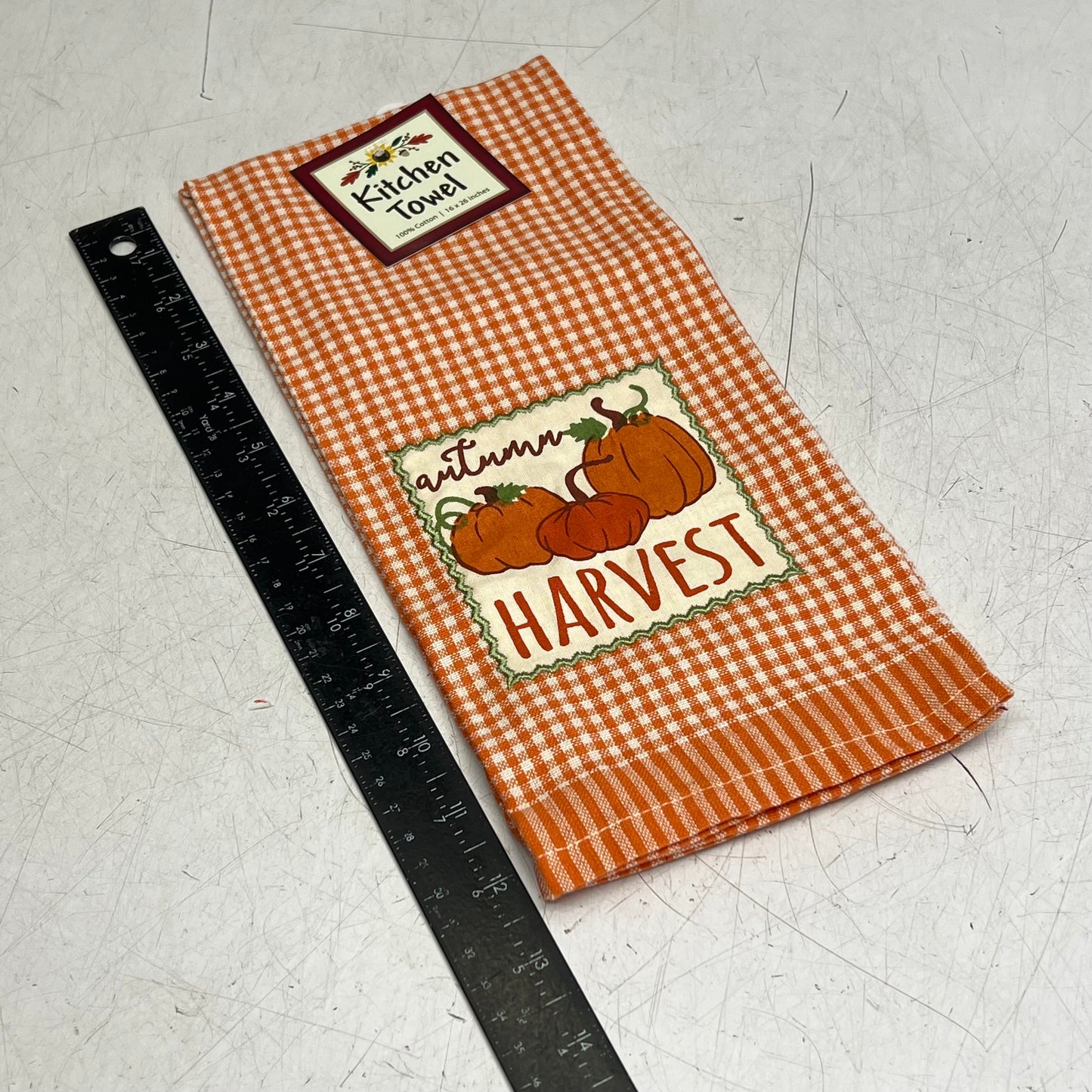 KANE KITCHEN (2 PACK) Kitchen Towels "Autumn Harvest" 16"x26" Orange Gingham