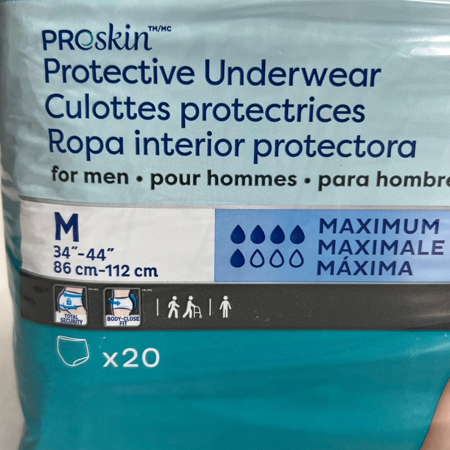 TENA (20 PACK) Proskin Protective Underwear for Men Sz M White 37711-05