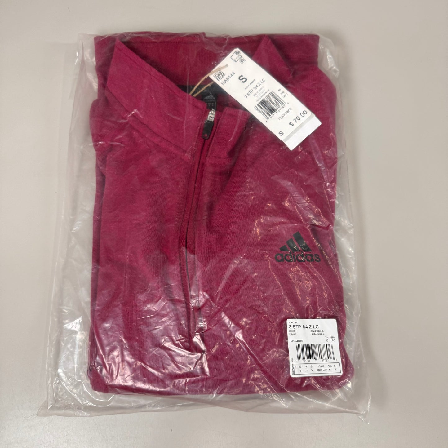 ADIDAS Men's 3 Stripe 1/4 Zip Golf Sweatshirt Sz-S Burgundy HA6144