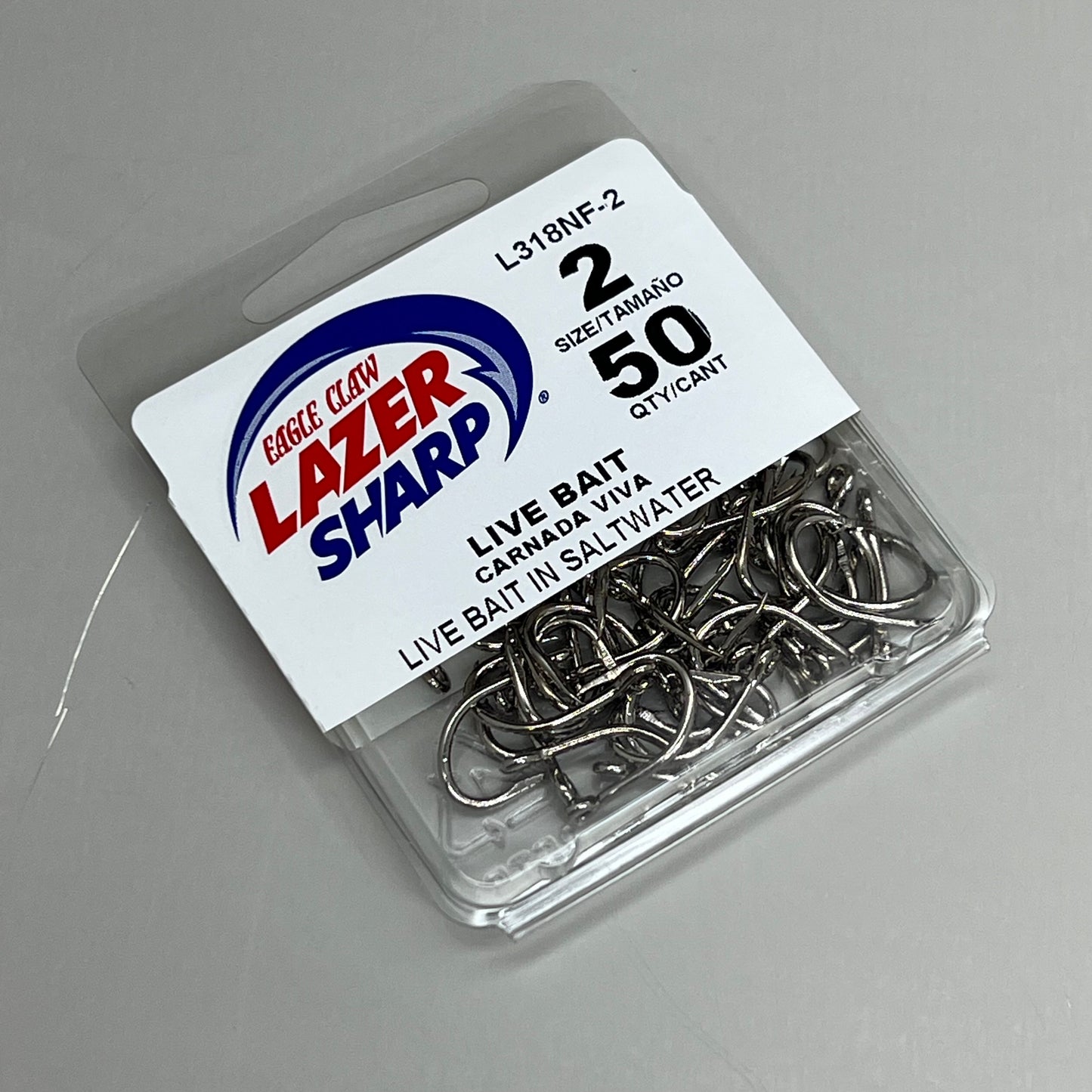 EAGLE CLAW Lazer Sharp Live Bait in Saltwater Fishing Hook #2 50pc L318NF-2