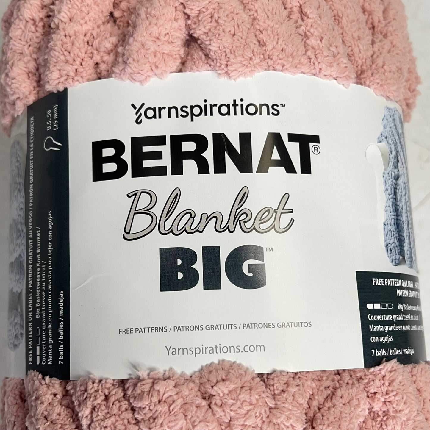 YARNSOIRATIONS Bernat Blanket Yarn Big  32 yds Jumbo Weight  Chalk Rose 161251