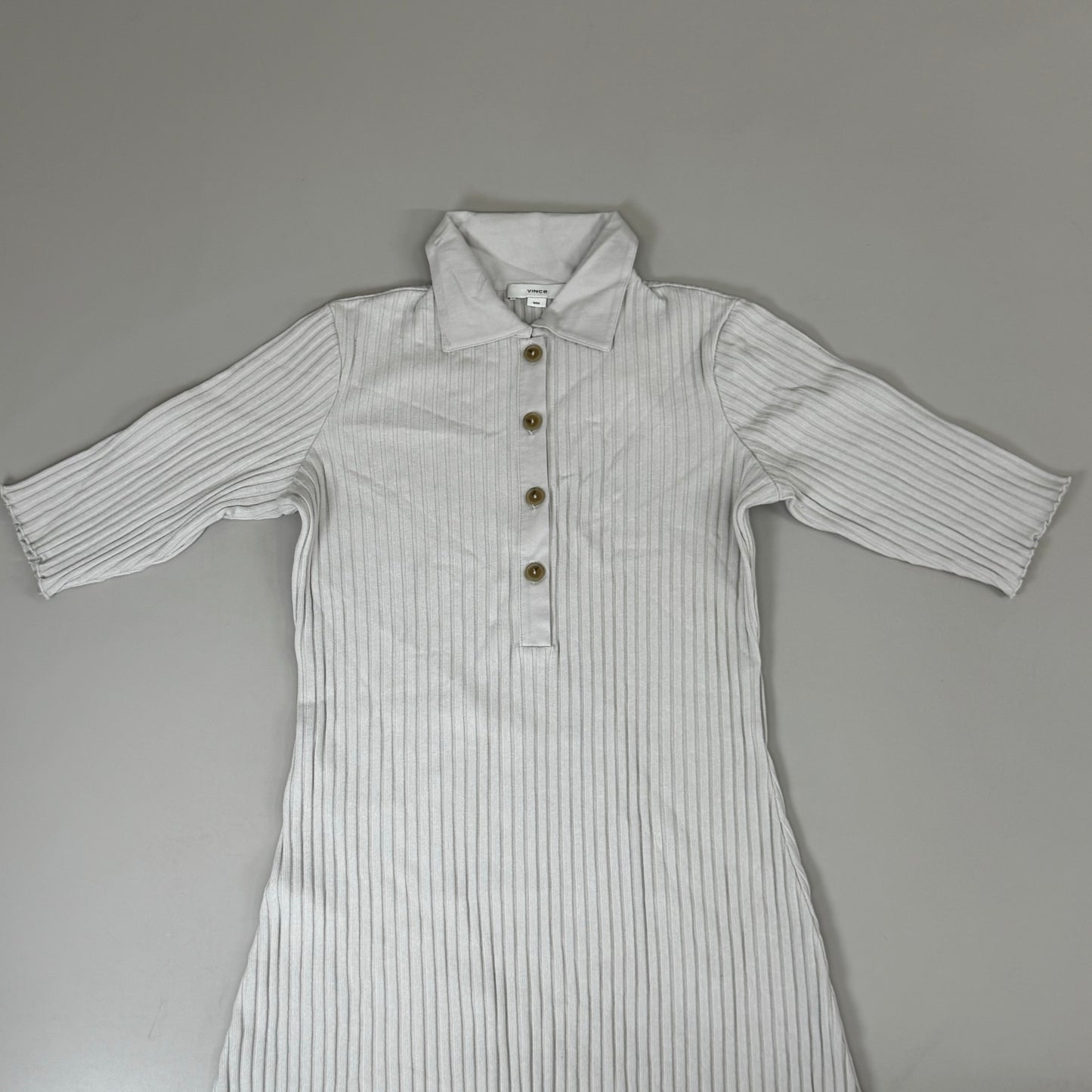 VINCE Ribbed Cotton-Blend Polo Dress 4 Button Women's Sz M Salt Glass V041584525