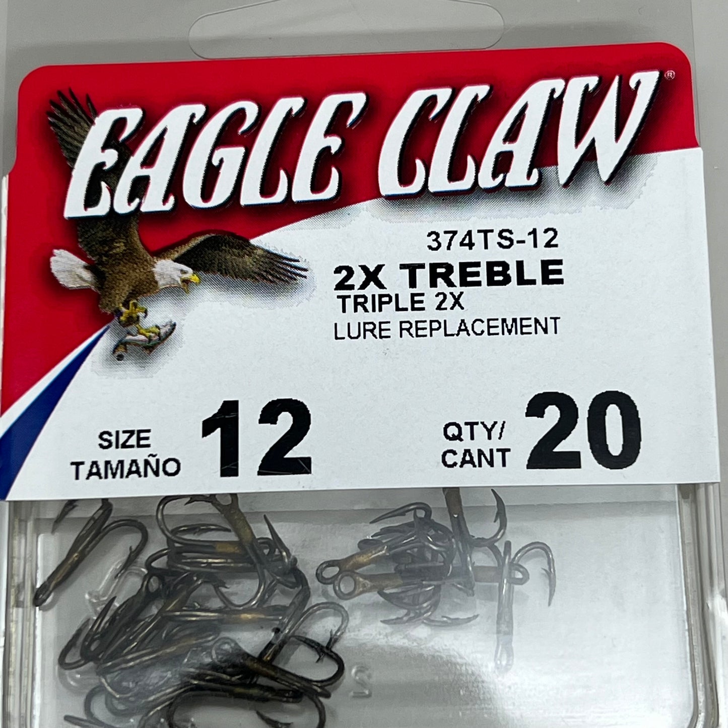 EAGLE CLAW (5 PACK) Curved Point 2X Treble Lure Repla Bronze #12 20 pc 374TS-12