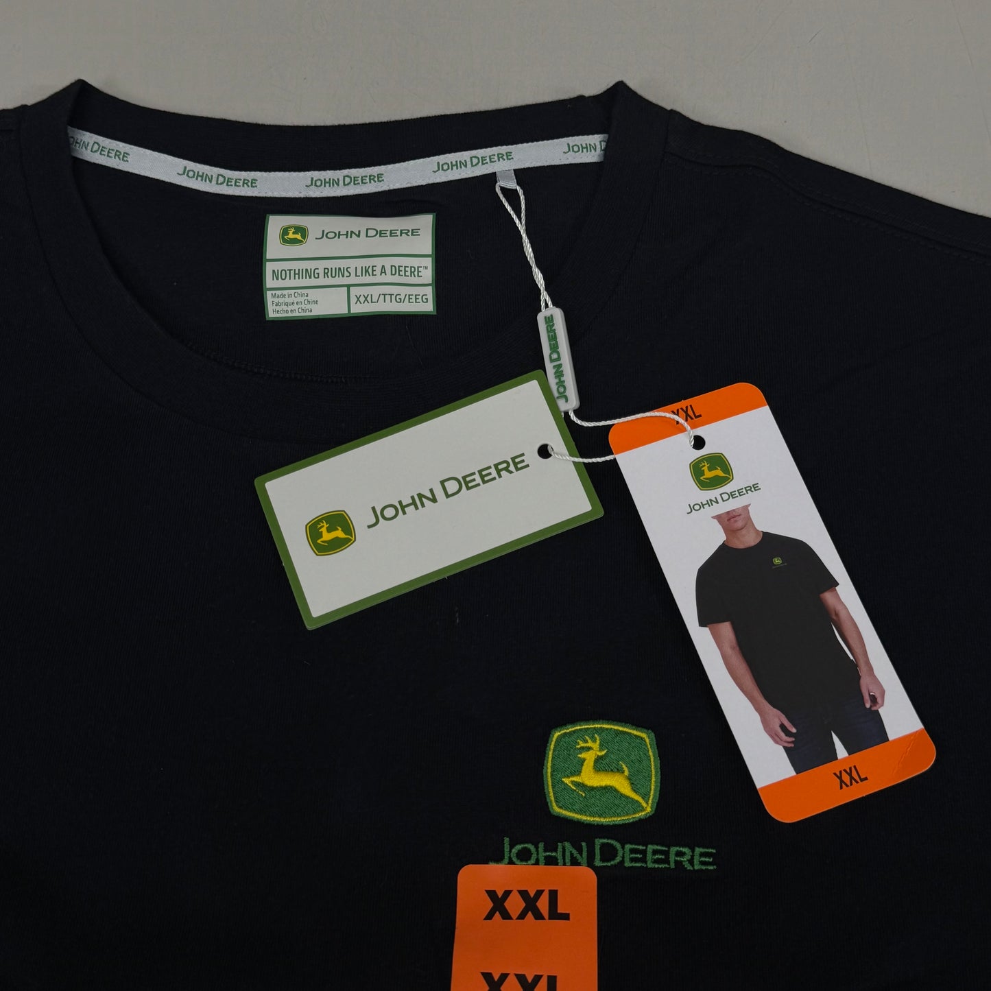 JOHN DEERE Embroidered Logo Short Sleeve Tee Shirt Men's Sz XXL Black 1896842