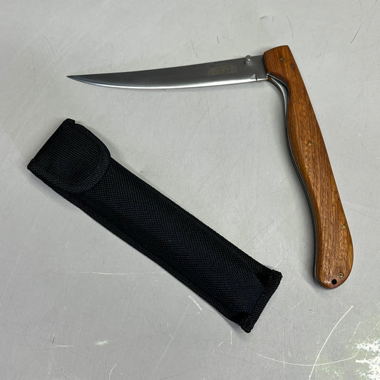 NORTH AMERICAN  Folding Fillet Knife W/ Case 14" Extended Brown Wood FMRFILET