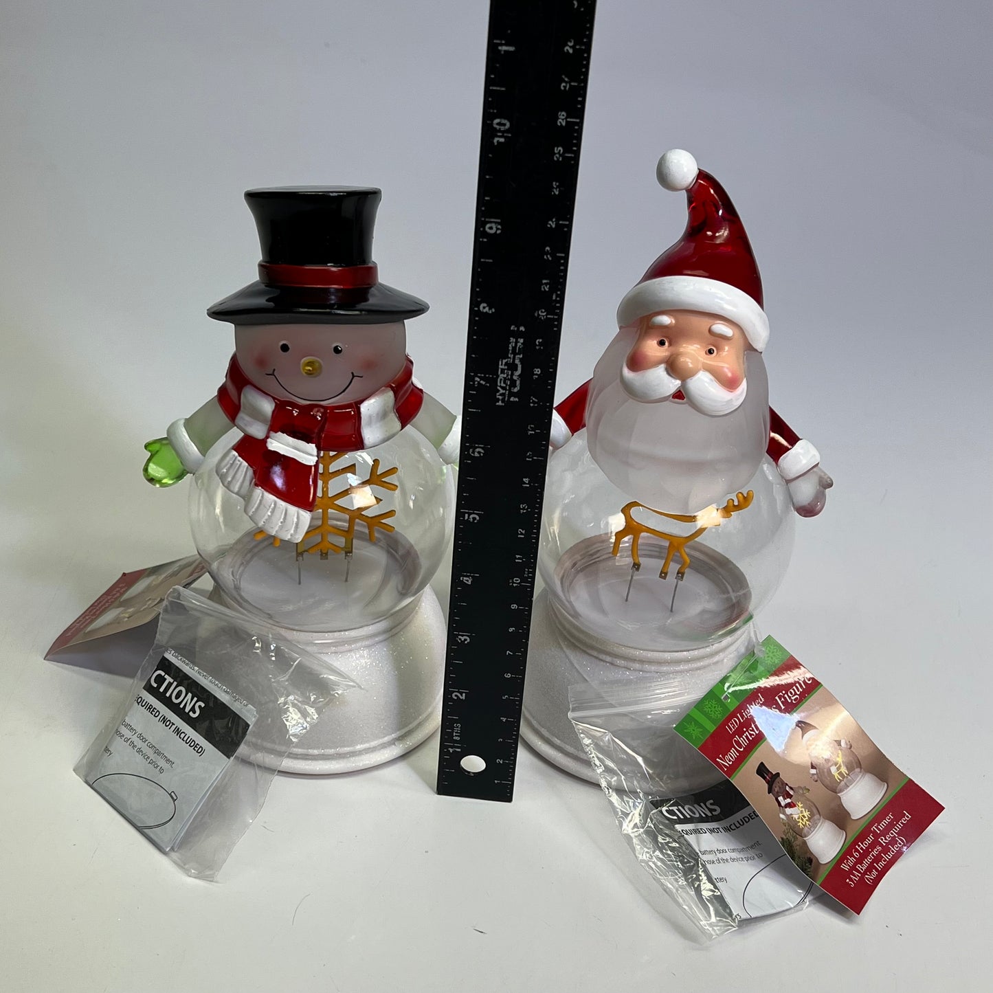 GERSON LED Lighted Neon Christmas Snowman & Santa Globes w/ 6 Hr Timer 9.5"