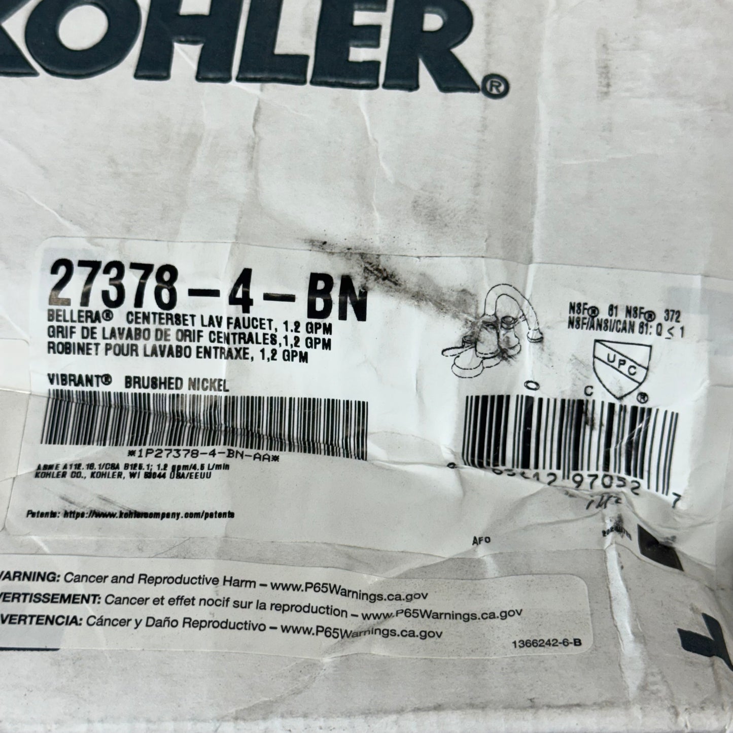 KOHLER Bellera Centerset Lay Faucet Vibrant Brushed Nickel 27378-4-BN (New Other)
