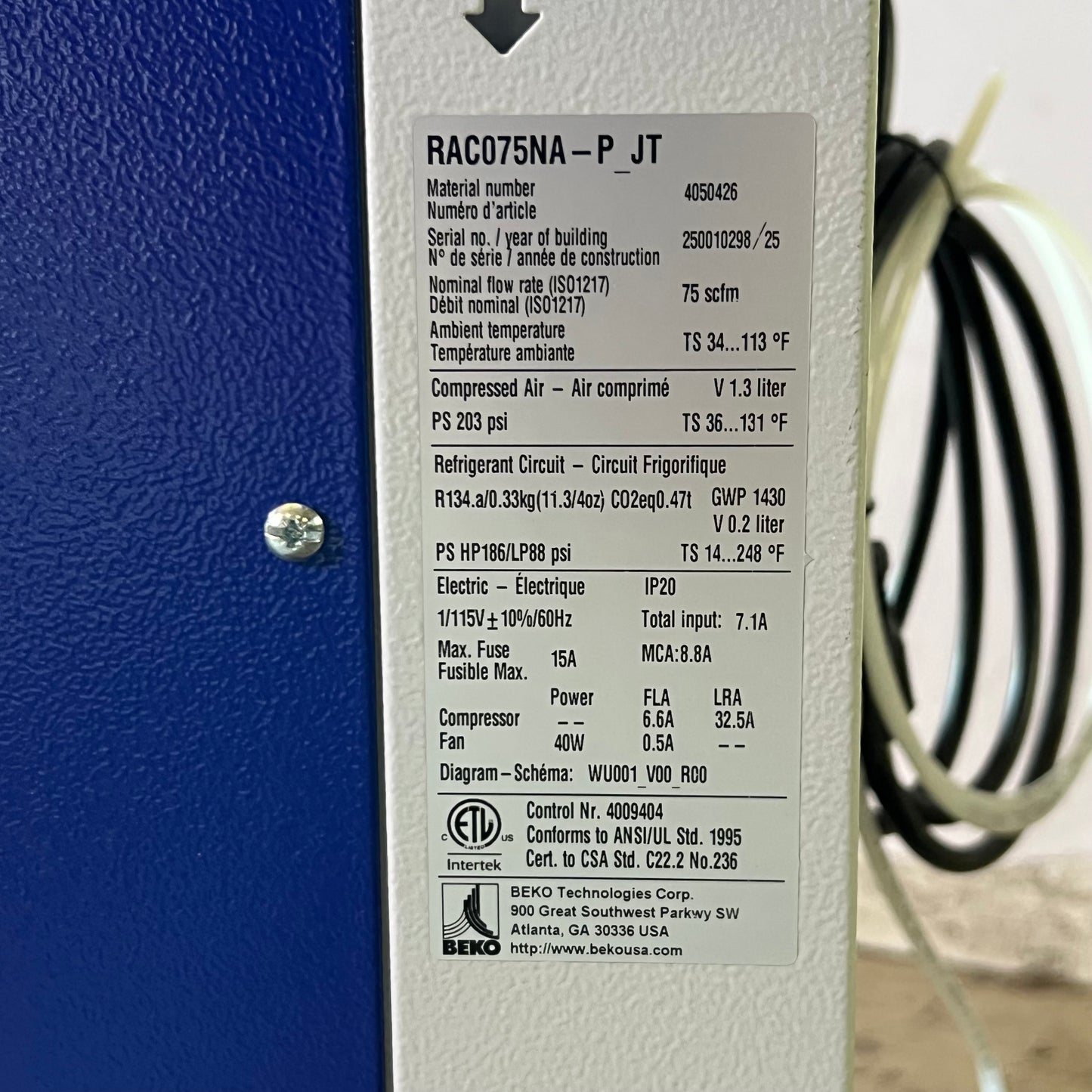 BEKO Drypoint Rac 75 Non-cycling Compact Refrigerated Air Dryer 4050426