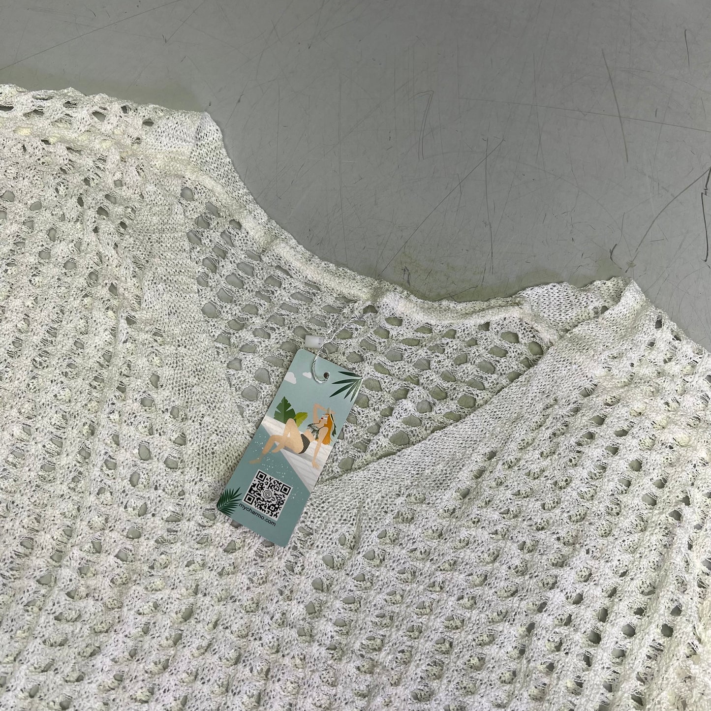 ATTRACO Crochet V Neck Flare Sleeve Swimsuit Coverup Women's Sz M White