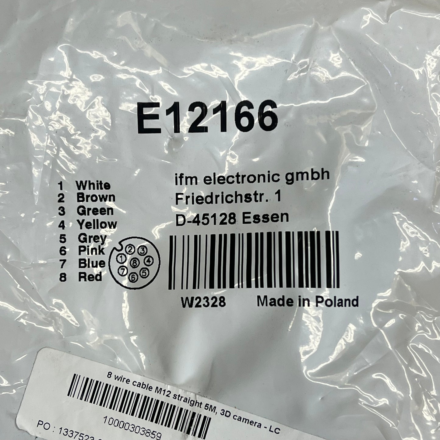 IFM Electronic Gmbh Female Socket Cordset 8 Pole Connection 16.4' Black E12166