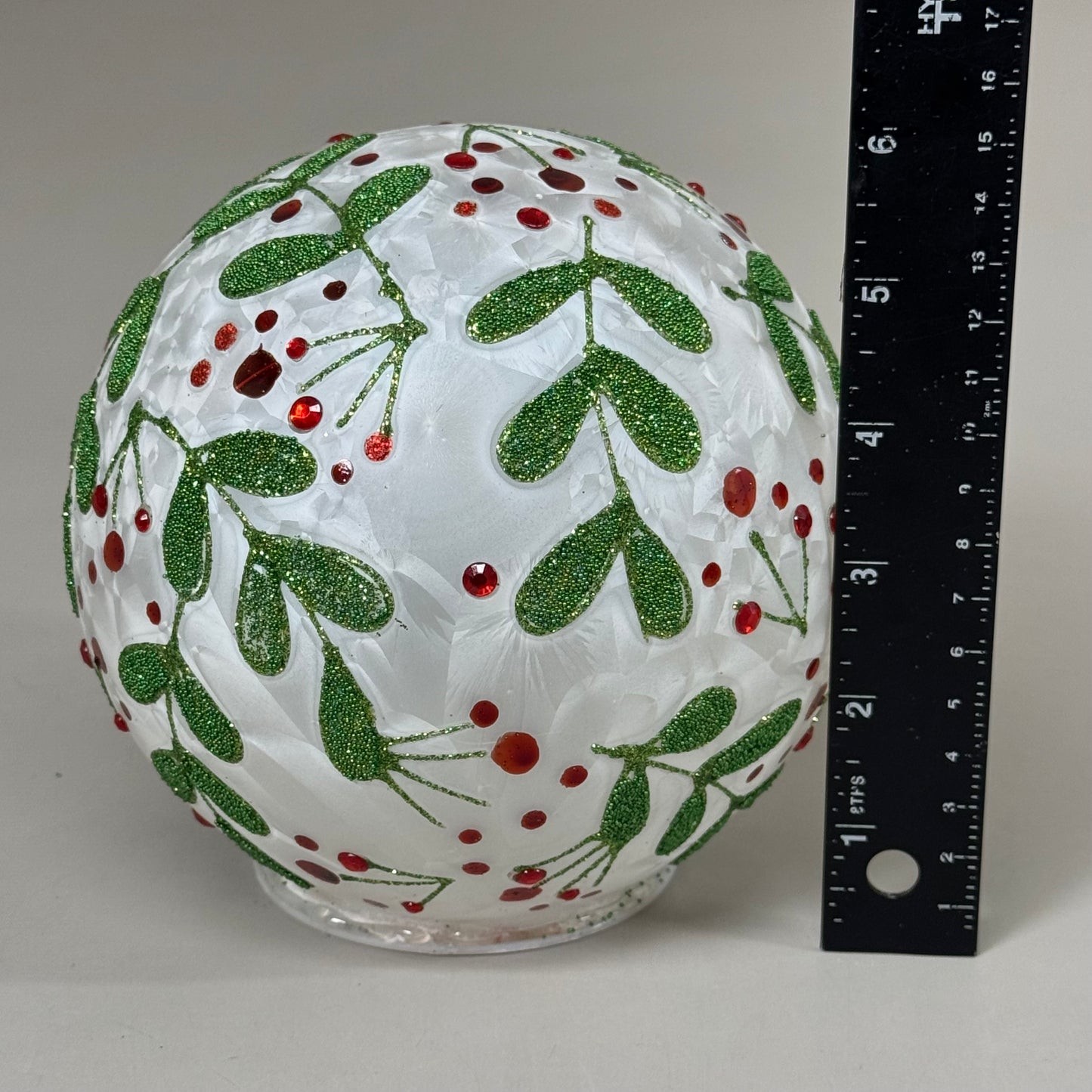 RAZ IMPORT (SET OF 2) Glass Lighted Botanical Holly Balls 8" Green/Red 4422952