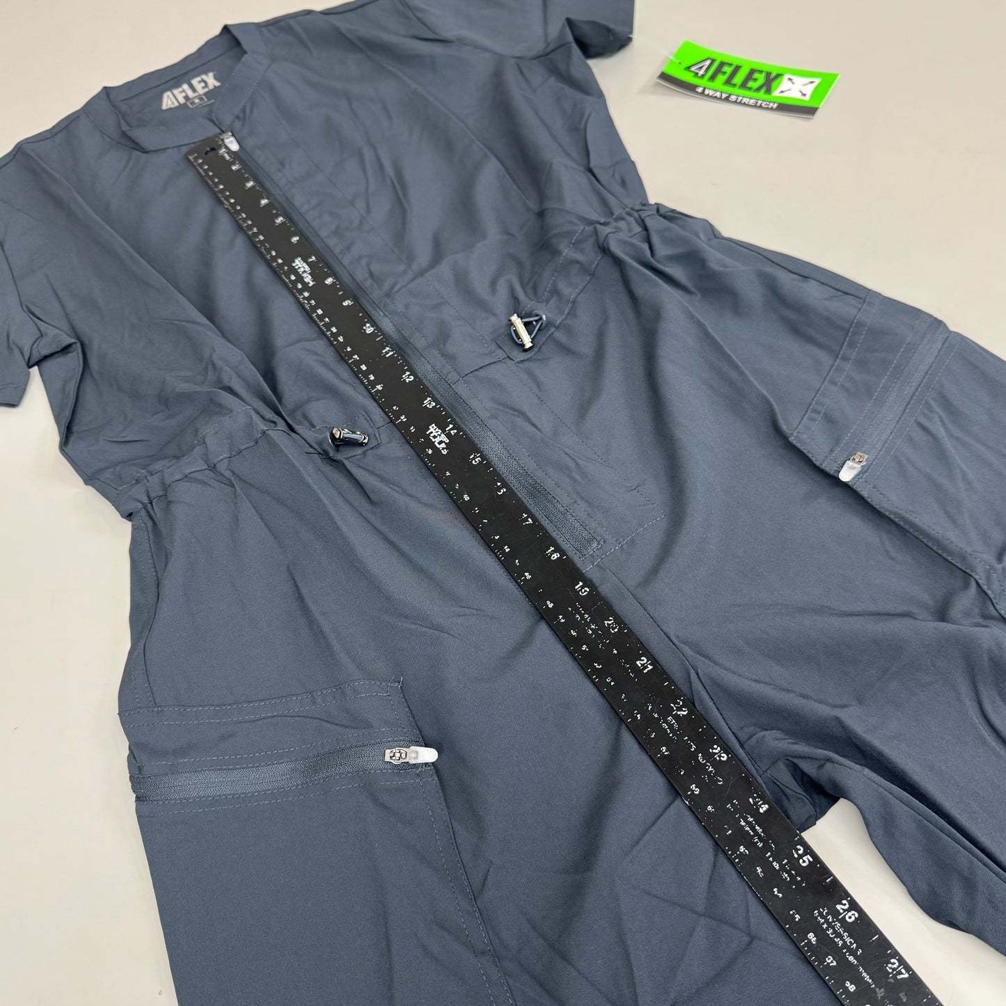 GREEN TOWN 4 Flex Scrubs Jumpsuit Cinch In Waist Women's Sz S Pewter GFX-023AST