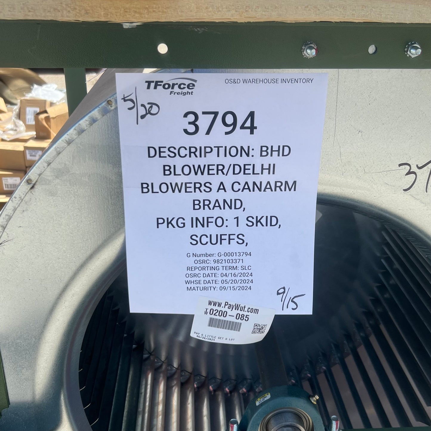 Z@CANARM HVAC Delhi Blower Assembly 925 x 1-7/16 BDH Blower 9090007