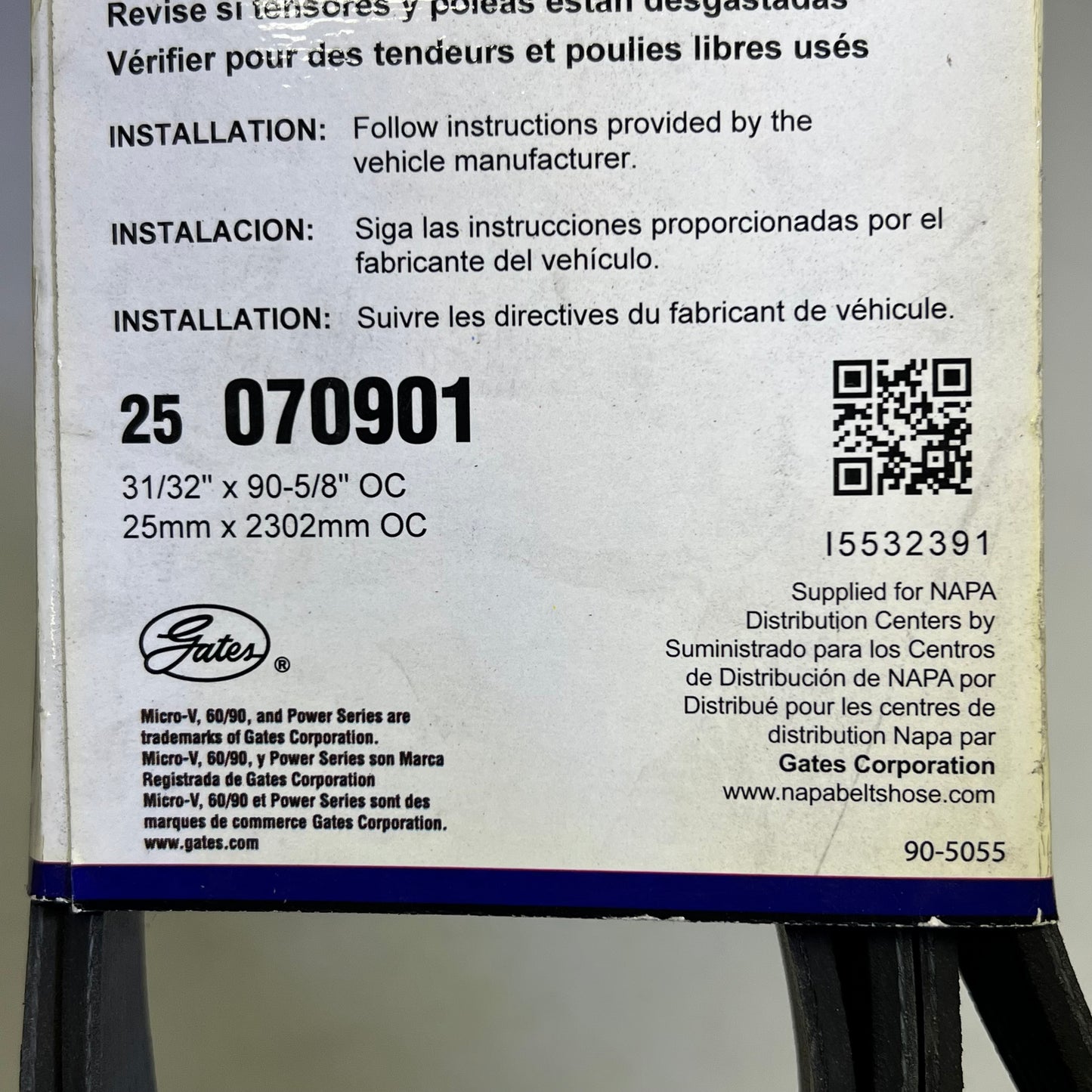 NAPA Power Series Automotive V-Ribbed Belt For Jeep & Toyota Black 25070901