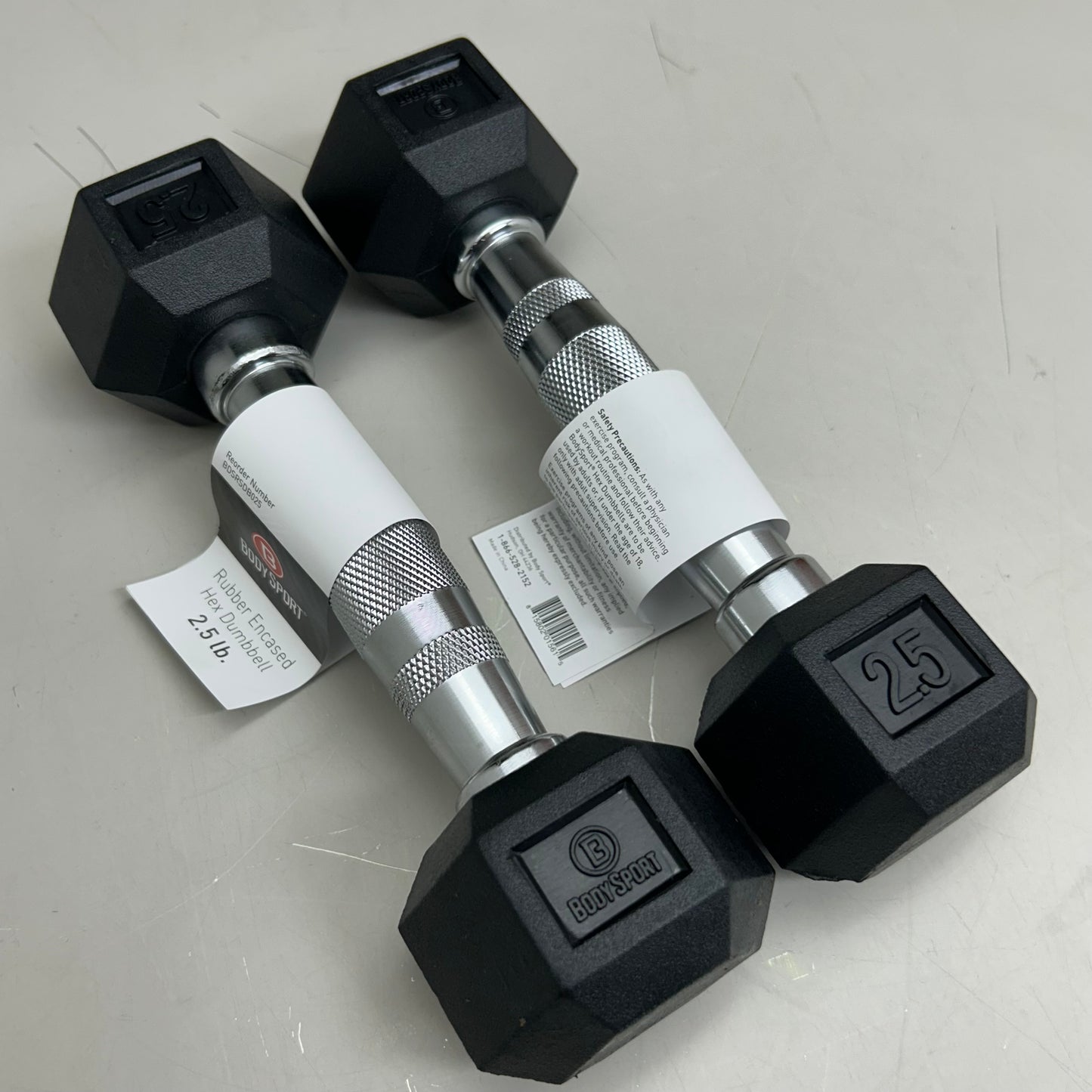 ZA@ BODY SPORT (2 Pack) Rubber Encased Hex Dumbells 2.5lbs Black BDSRSDB025