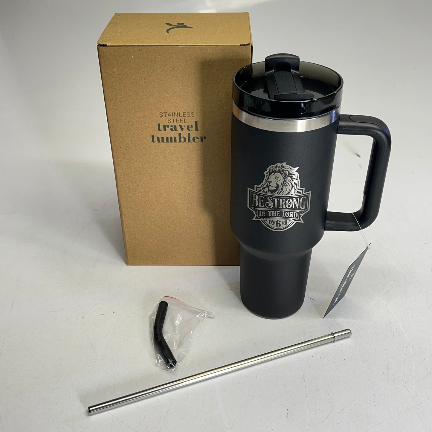 CHRISTIAN ART GIFTS Ephesians 6:10 Tumbler with Straw 40 oz Matte Black SMUG283