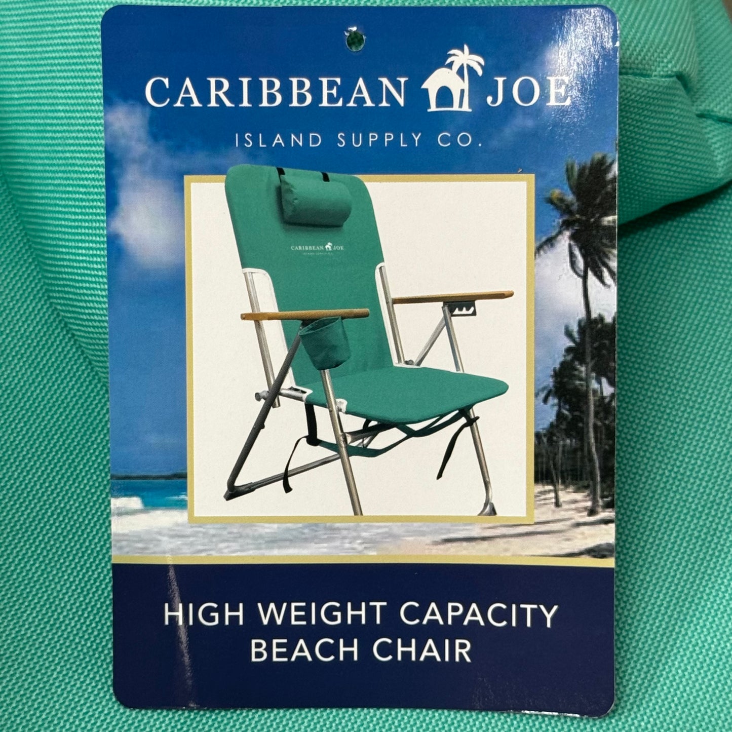 CARIBBEAN JOE 4-Position High Weight Capacity Beach Chair w/ Pillow Teal CJ-7779