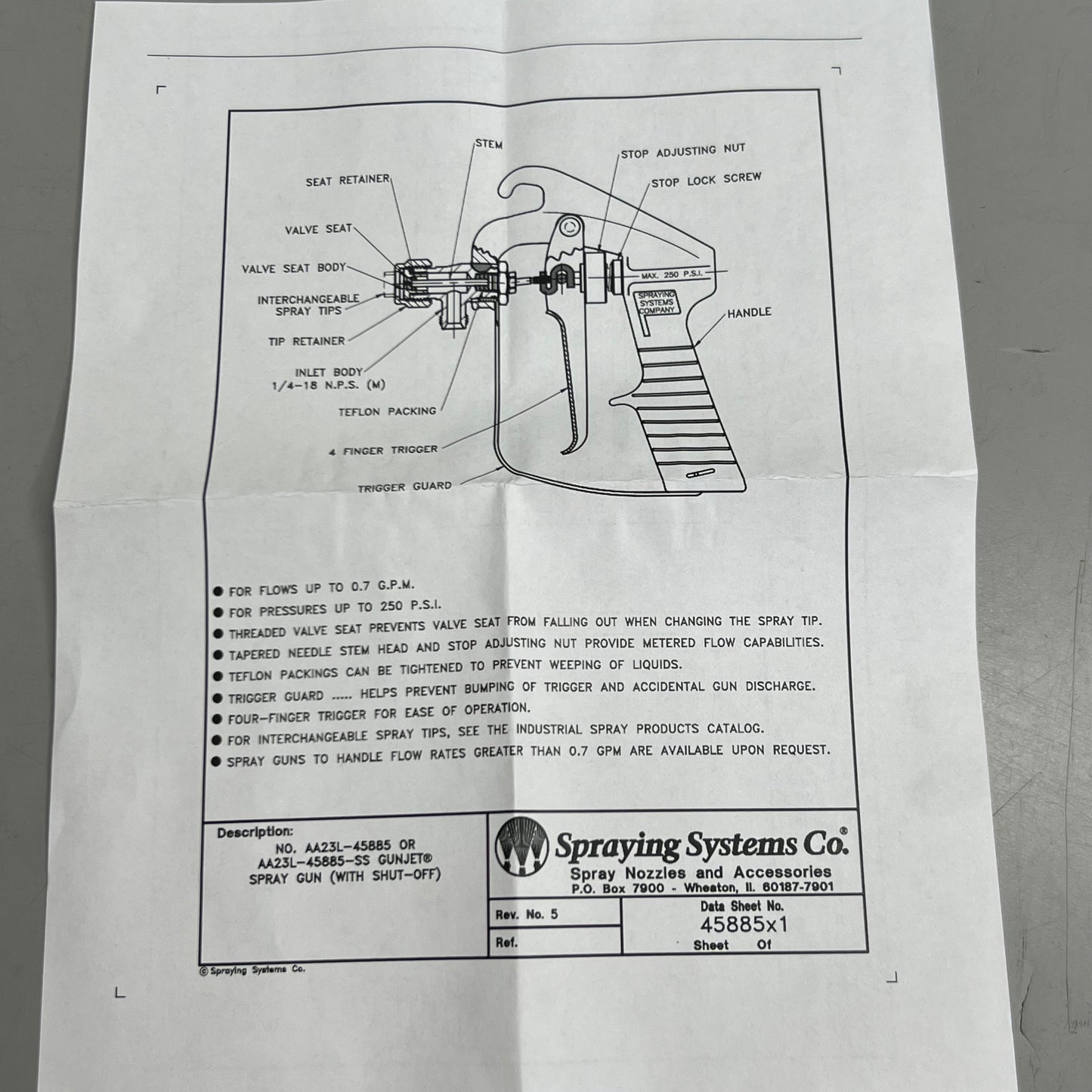 SPRAYING SYSTEMS CO. Spray Gun w/ Shut-Off Silver AA23L-45885-SS GUNJET