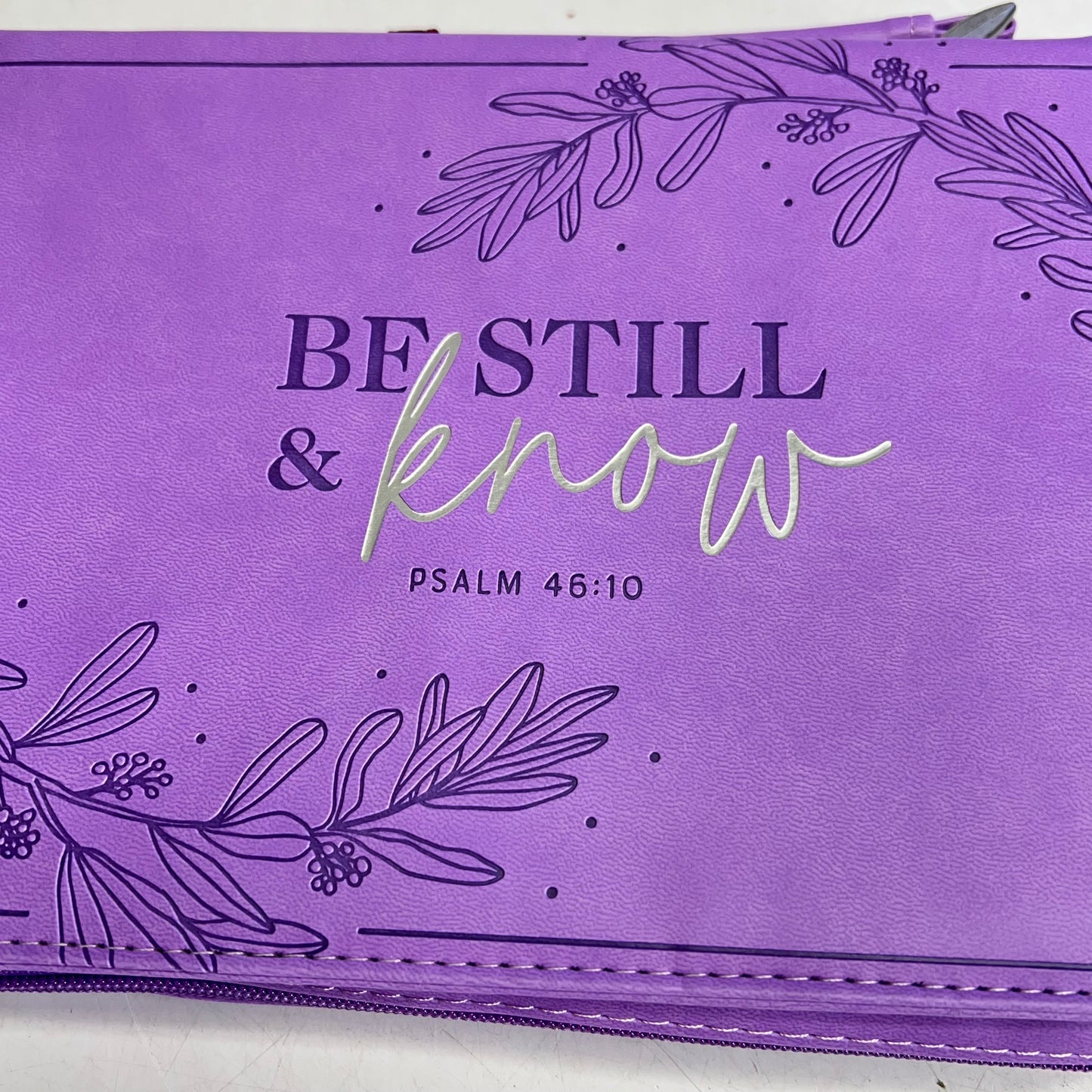 CHRISTIAN ART GIFTS Psalm 46:10 Faux Leather Bible Cover  6"x9" Purple Laurel