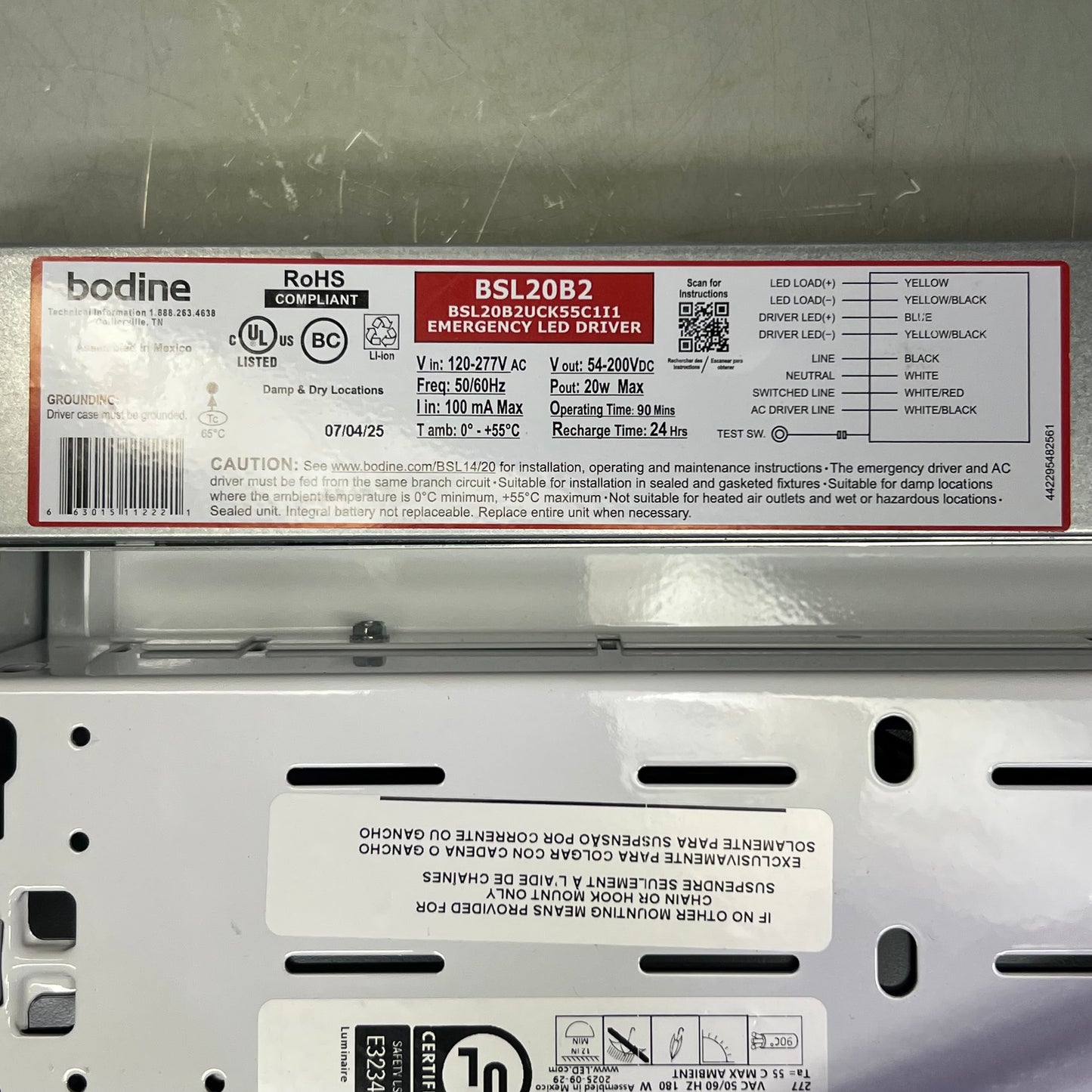 BODINE Emergency Led Driver 120/277V Freq 50/60Hz, BSL20B2