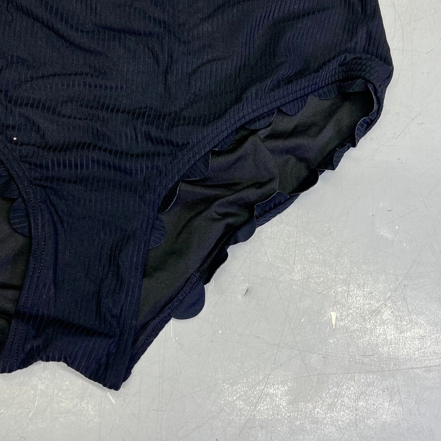 CHARMO Scalloped High Waist Tummy Control Bikini UPF 50 Women's Sz L Black