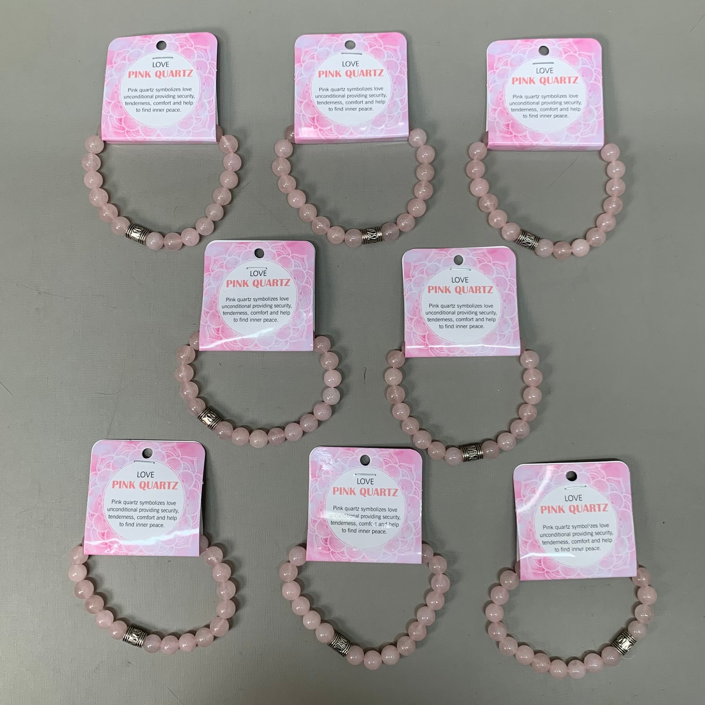 BEST WHOLESALE 8-PACK! Beaded Rose Quartz Crystal Bracelets 3" Silver Cuff New