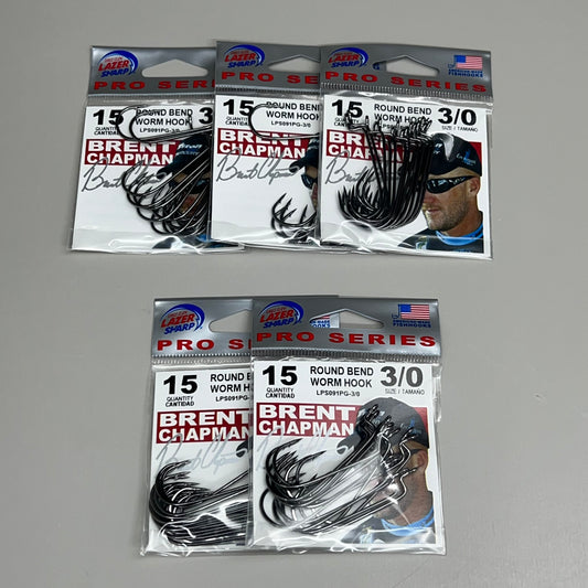 EAGLE CLAW (5 PACK) Round Bend Worm Hook Platinum Black #3/0 15pc LPS091PG-3/0