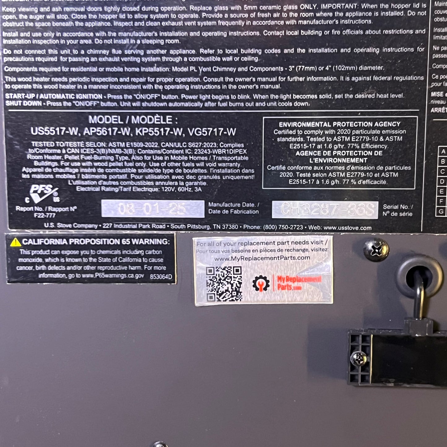 ZA@ Pallet of STOVE COMPANY 2200 sq. ft. Pedestal Pallet Stove 90 Lbs, Hopper Wi-fi US5517-W