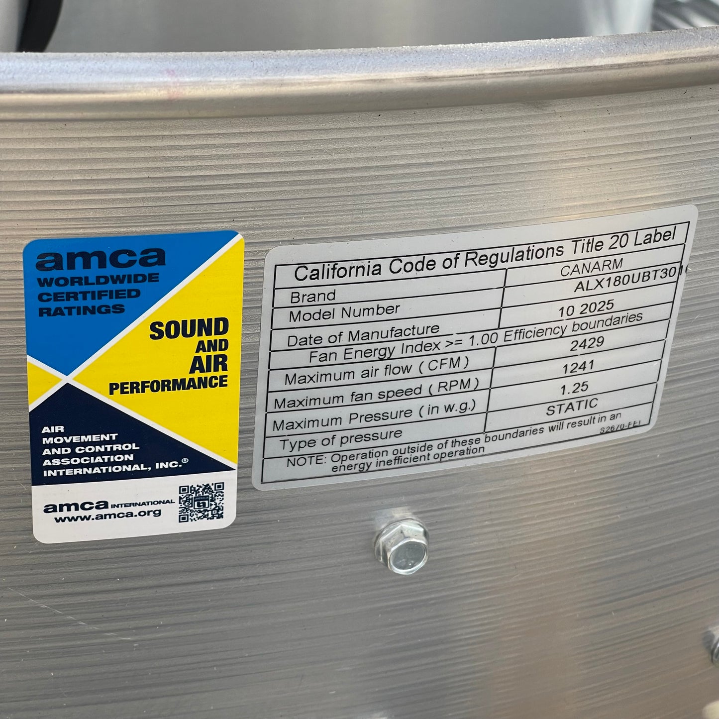 Z@ CANARM HVAC Belt Drive Upblast Exhauster ~140 lbs ALUMINUM ALX180UBT30100M