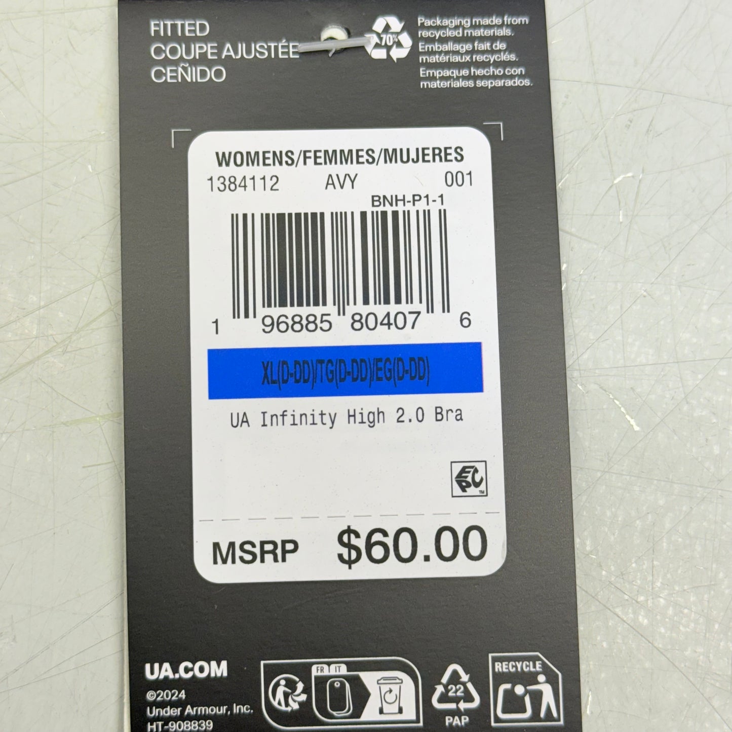 UNDER ARMOUR Infinity 2.0 High Sports Bra Fitted Women's Sz XL Cup(D-DD) Black