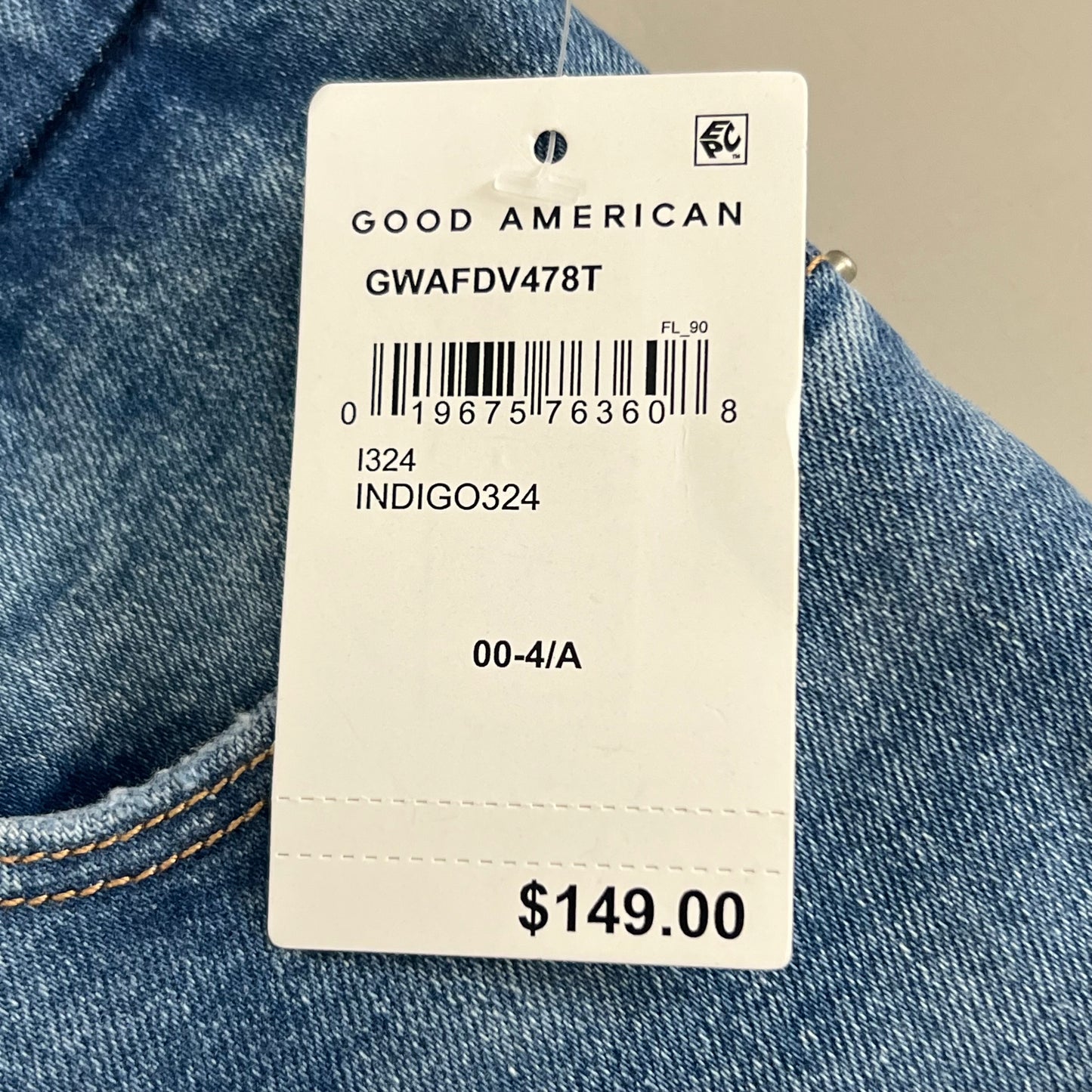 GOOD AMERICAN Good Waist High-Rise Jeans Women's Sz 004 Indigo324 GWAFDV478T