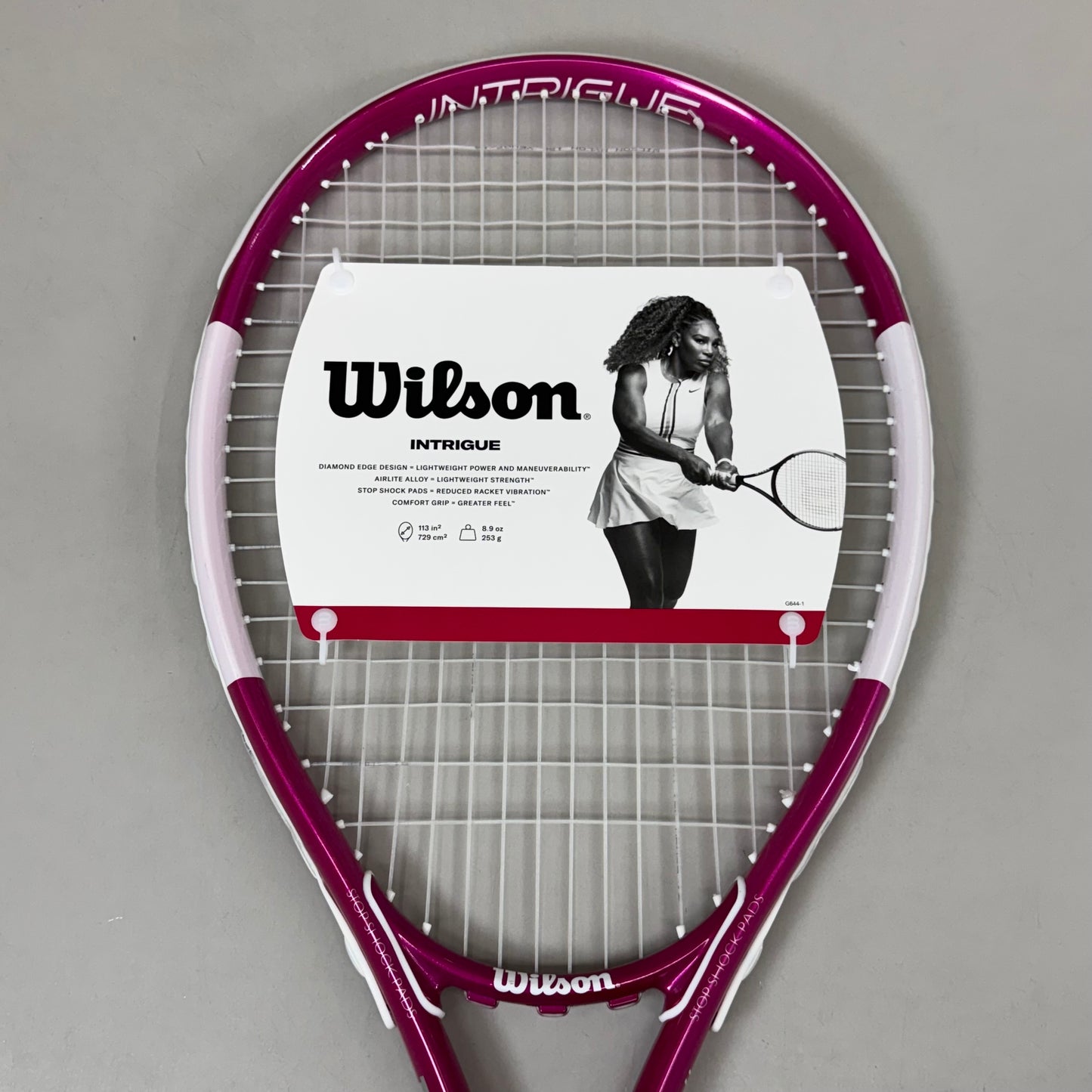 WILSON Intrigue Adult Tennis Racquet Grip 4 1/4" 113 Sq In 8.9 Oz Pink/White WR083520U2