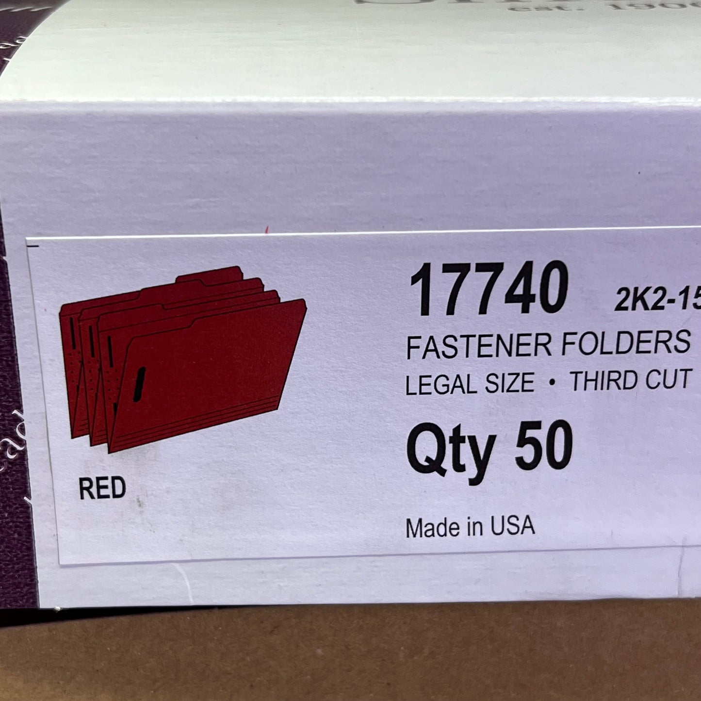 SMEAD (50 PACK) Fastener File Folder Legal Sz 1/3 Cut Tab Red 17740