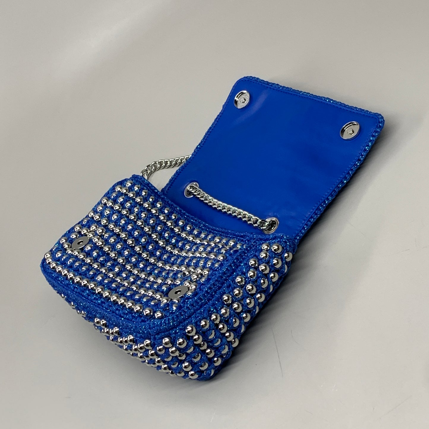 KURT GEIGER Kensington Fabric Crochet MD Stud  8" x 6" Mid Blue 5045654259522 New