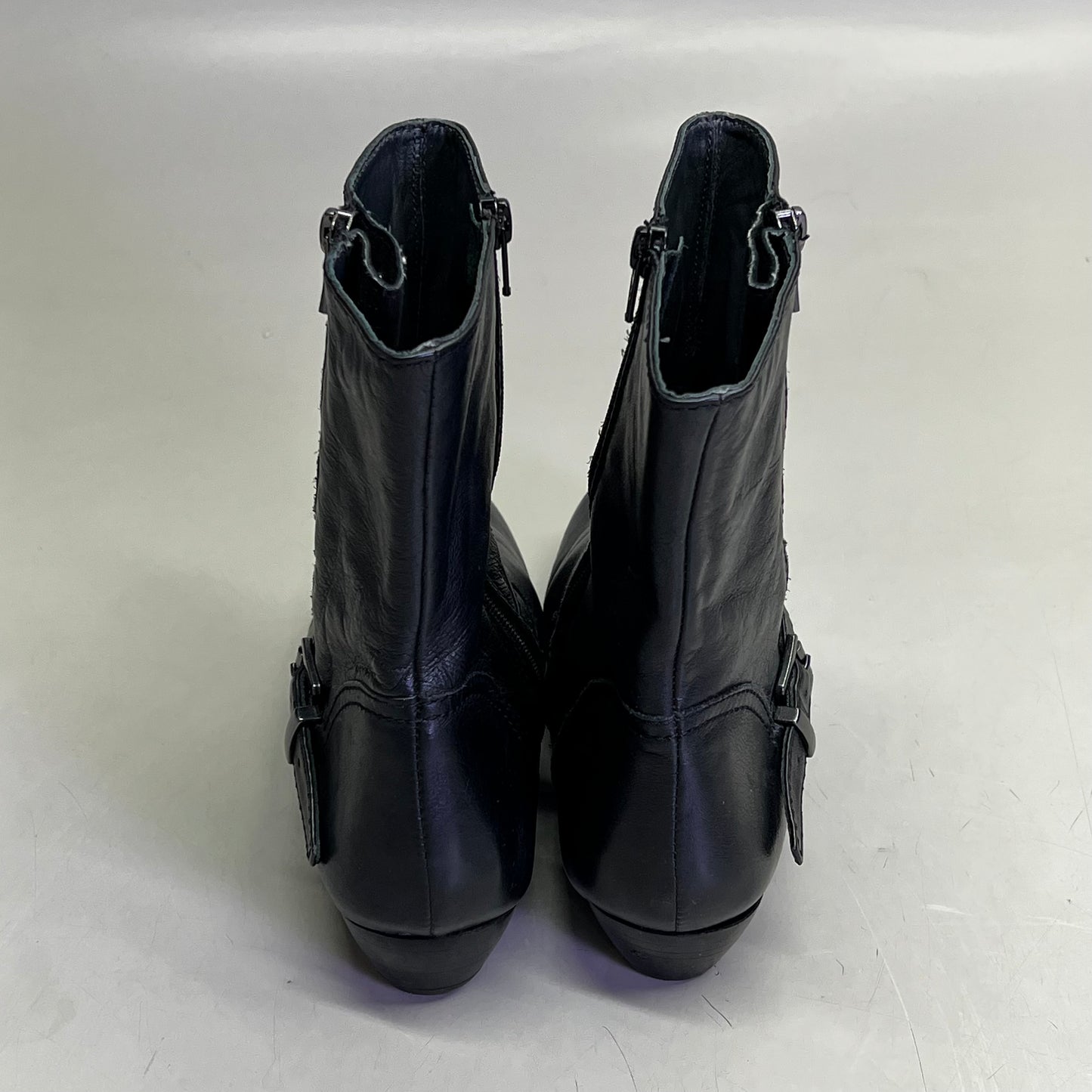 ZIERA Buckle Half Calf Zipper Boot Real Leather Women's Sz 9.5 Black (Pre-Owned)