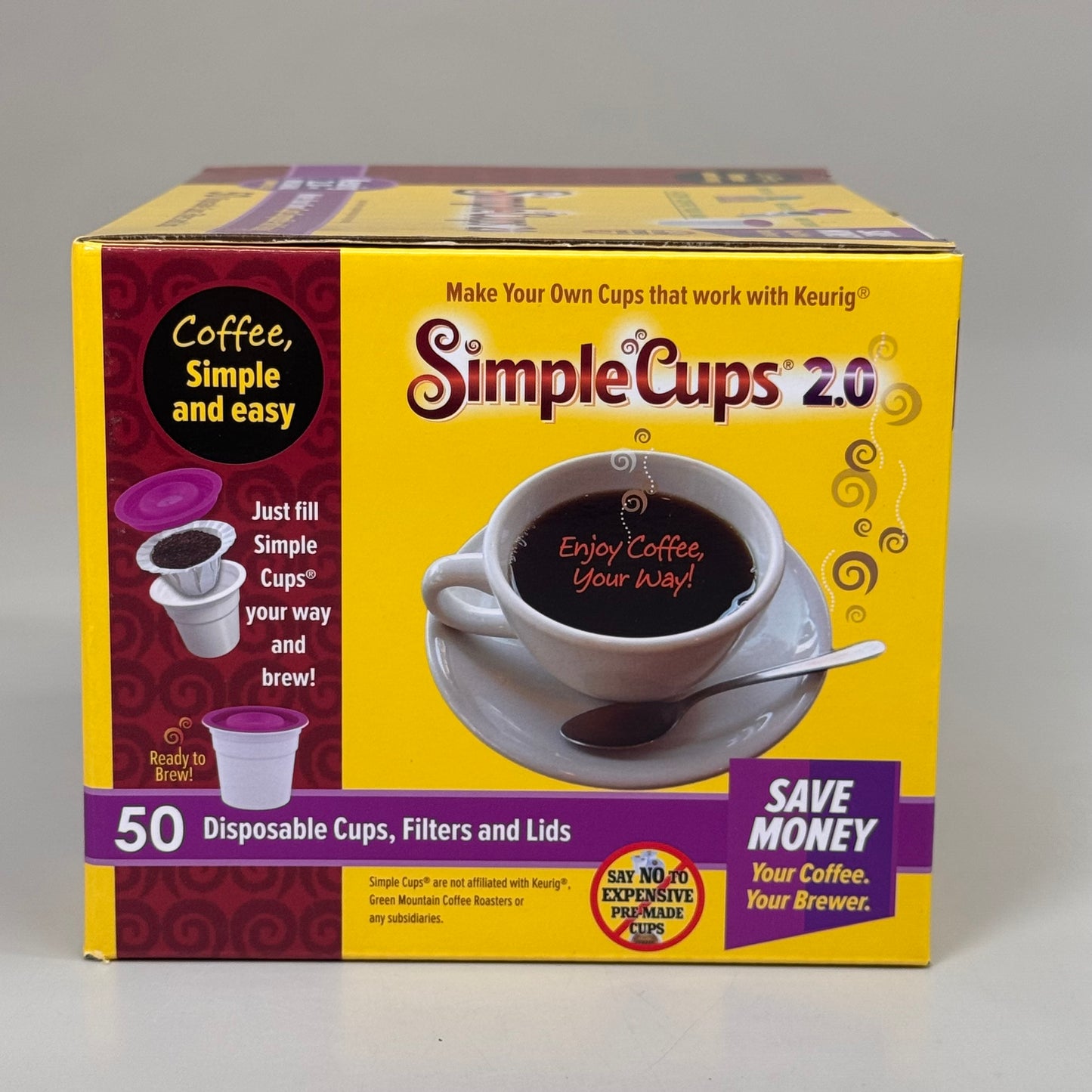 SIMPLE CUPS 2.0 Disposable Reusable Coffee Cups for Brewers For Keurig 50 Cups