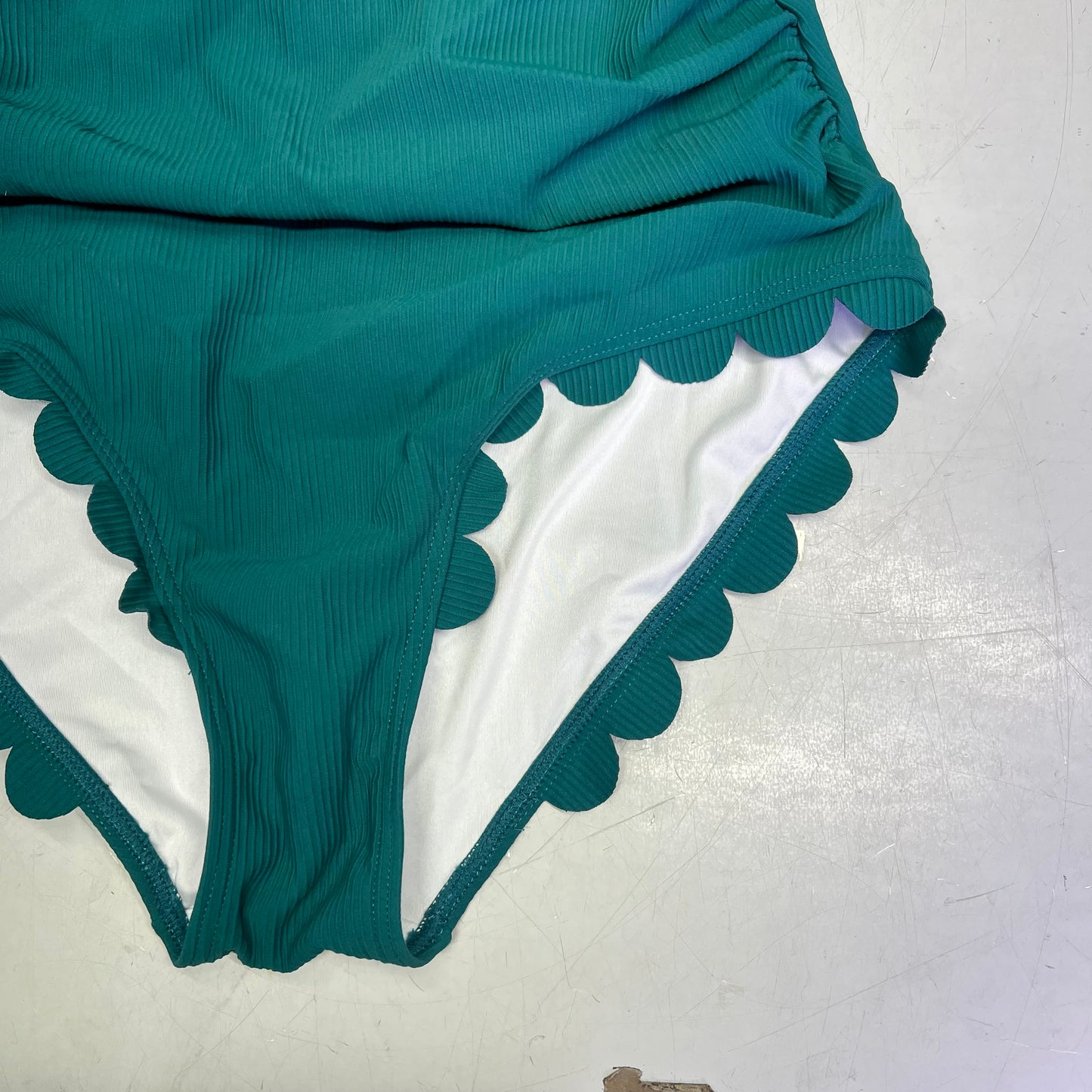 CHARMO Asymmetrical Retro Ribbed Moderate One Piece Swimwear Wmn Sz M Blue/Green