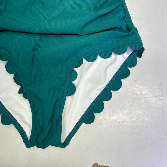 CHARMO Asymmetrical Retro Ribbed Moderate One Piece Swimwear Wmn Sz M Blue/Green