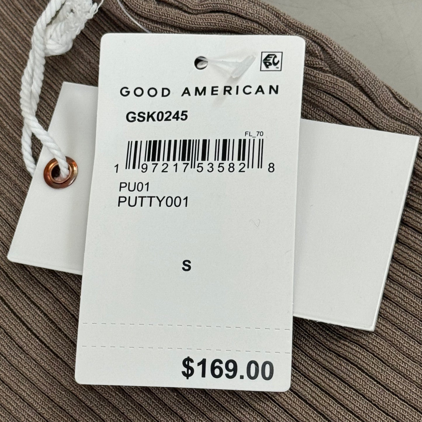 GOOD AMERICAN Shine Rib V-Neck Cardigan Women's Sz Small Putty001 GSK0245
