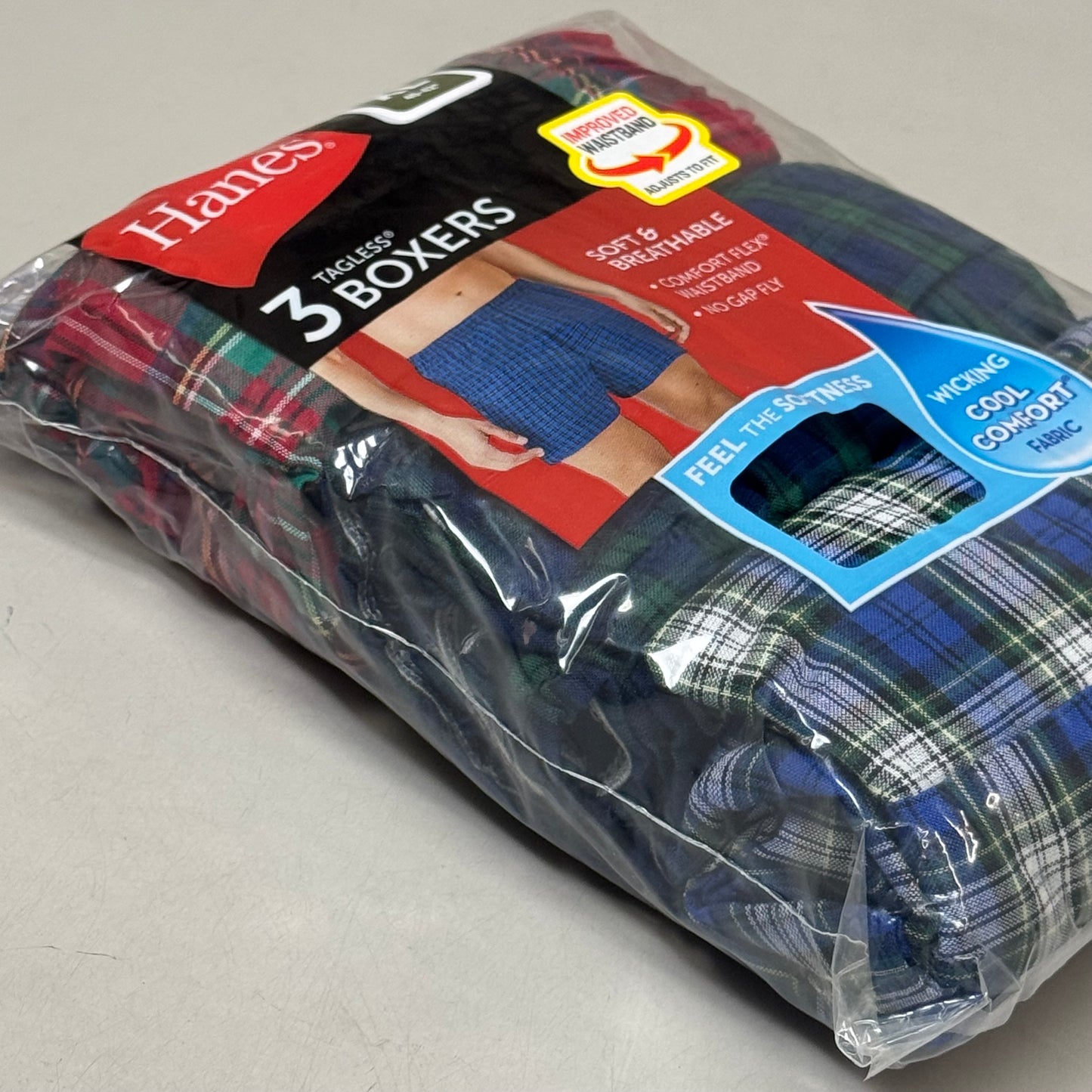 HANES (3 PACK) Men's Cool Comfort Boxer Briefs Sz XL 40-42" Blue/Red/Grey 042390