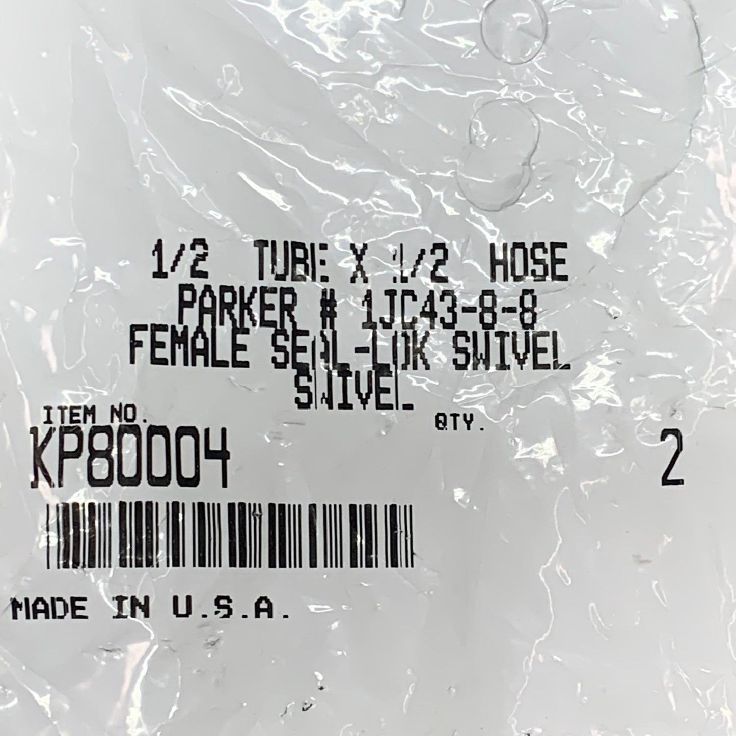 PARKER (2 PACK) Hydraulic Hose Female Seal-Lok Swivel 1/2" x 1/2" Steel KP80004